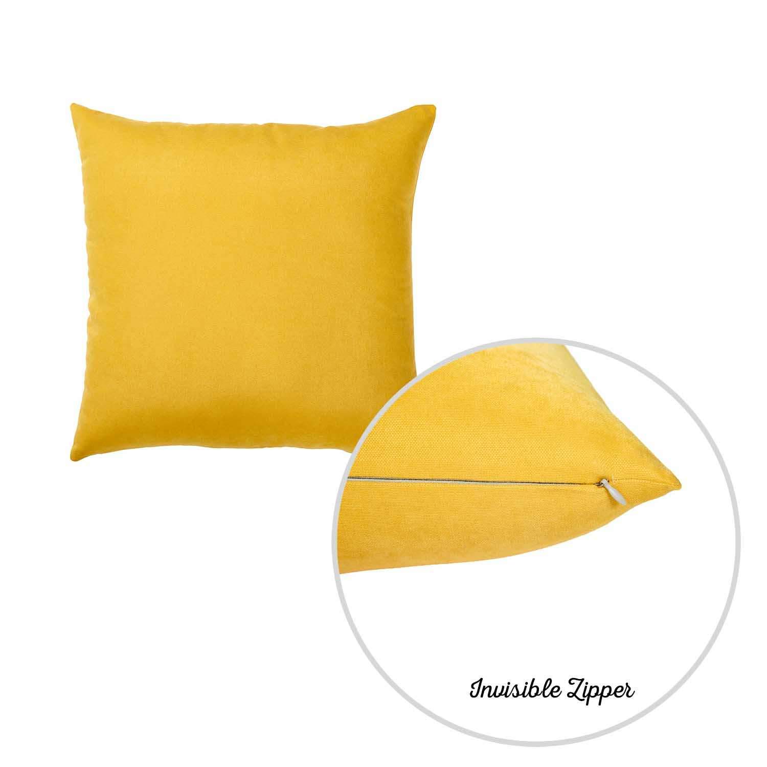 Set of 2 yellow brushed twill decorative throw pillow covers with hidden zipper closure, showcasing a soft and luxurious texture.