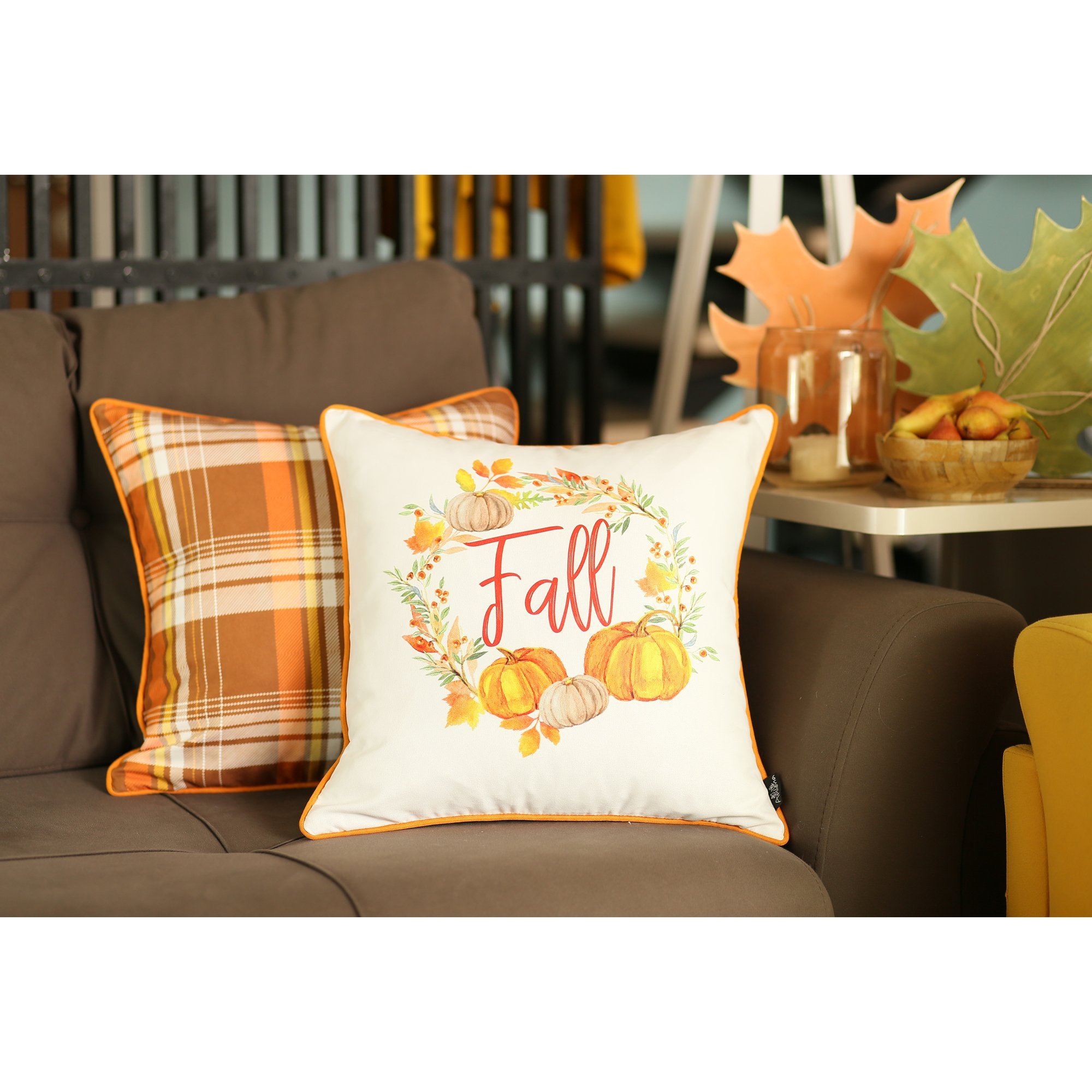 Set of 4 multicolor 18-inch Fall Pumpkin Throw Pillow Covers featuring a vibrant pumpkin design, perfect for autumn decor.