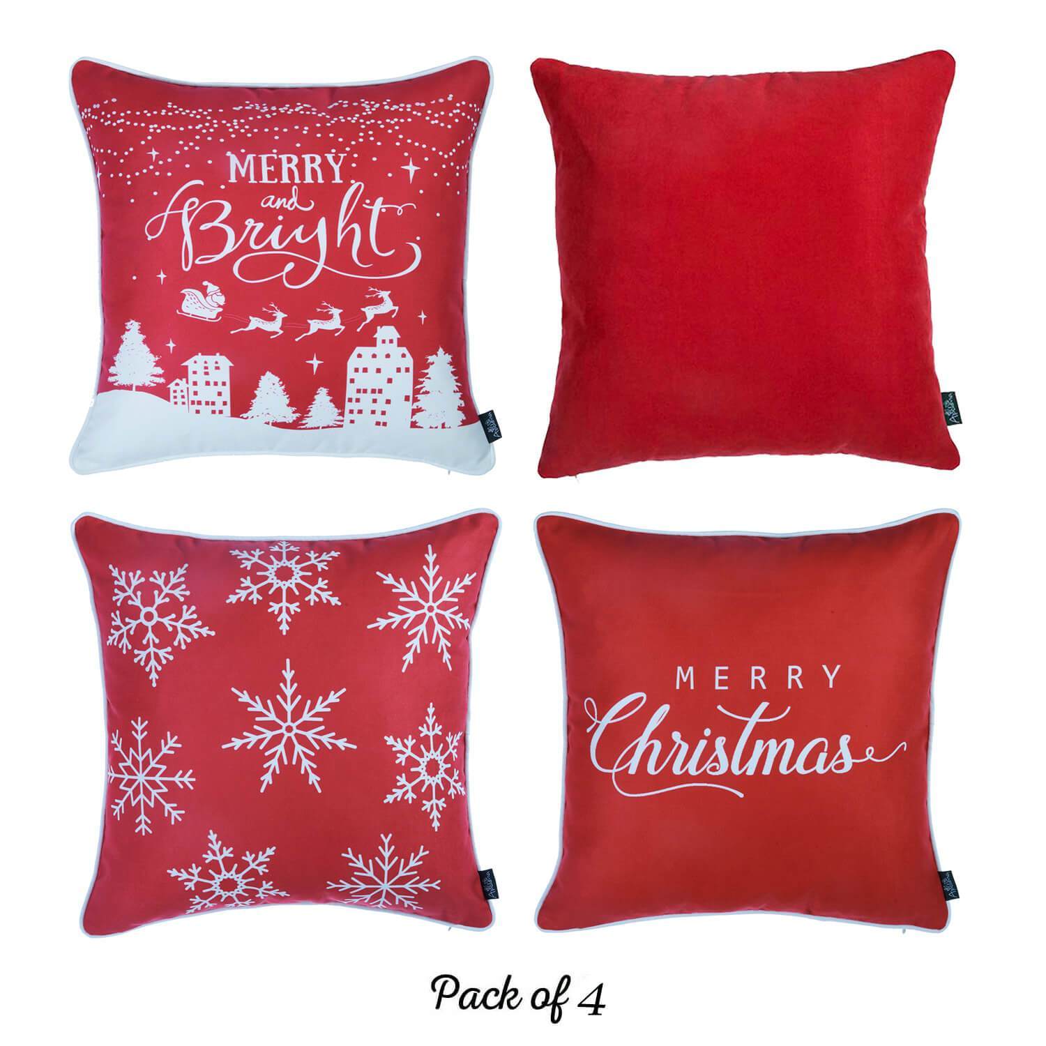 Set of 4 multicolor Merry Christmas throw pillow covers, featuring a festive design on soft brushed polyester fabric.