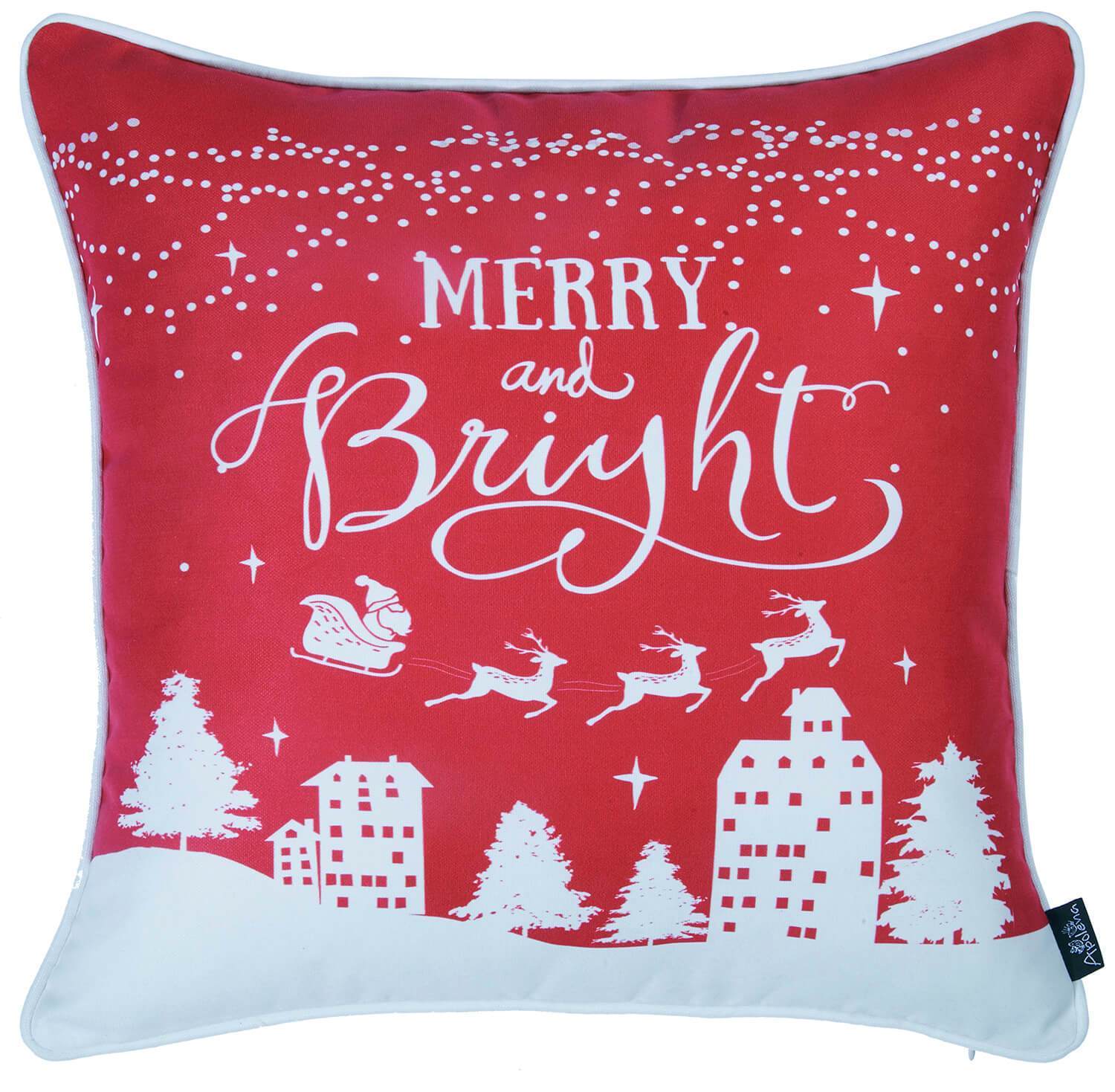 Set of 4 multicolor Merry Christmas throw pillow covers, featuring a festive design on soft brushed polyester fabric.