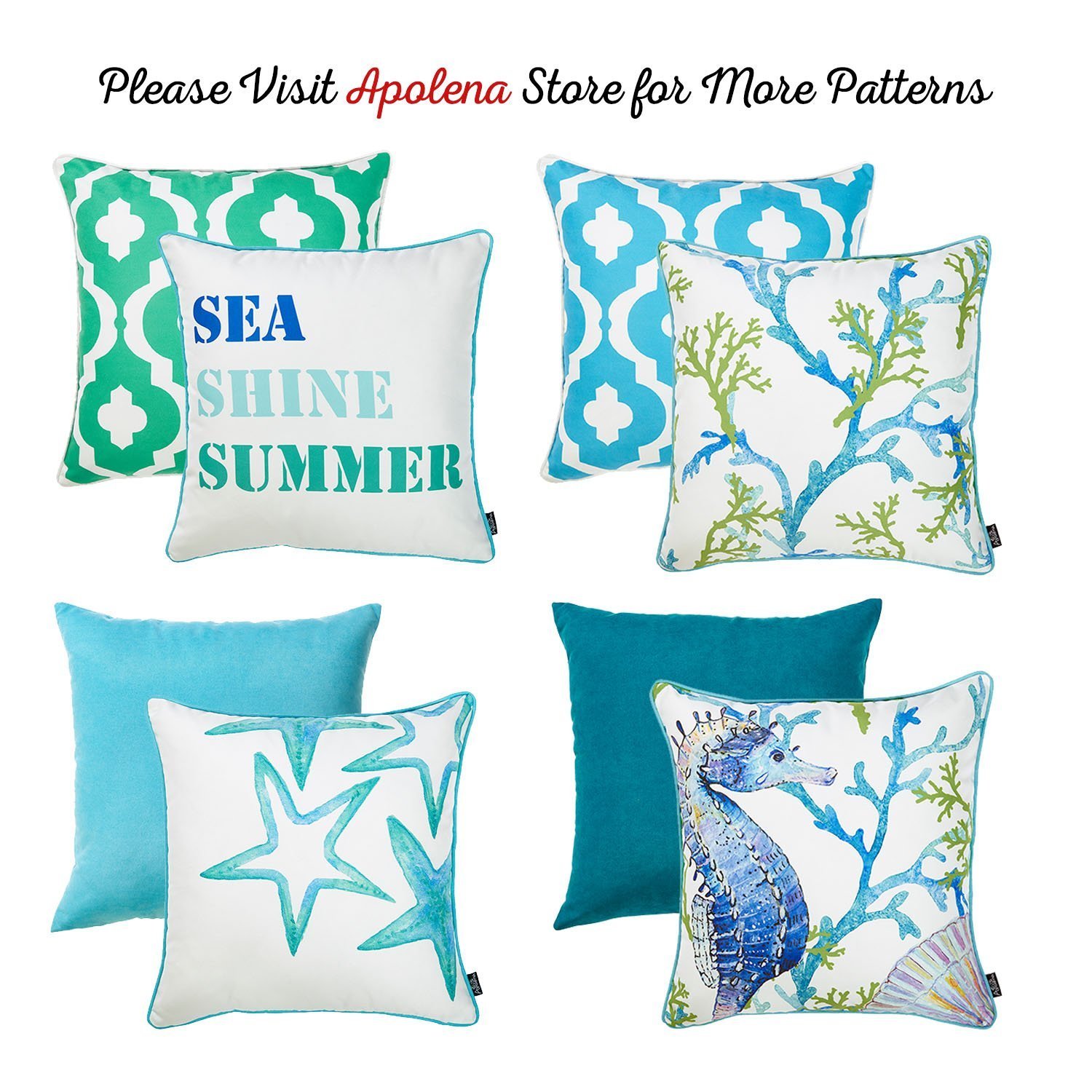 Set of 4 vibrant 18-inch Sea Shine Summer Throw Pillow Covers featuring a coastal design in multicolor, made from soft brushed polyester.