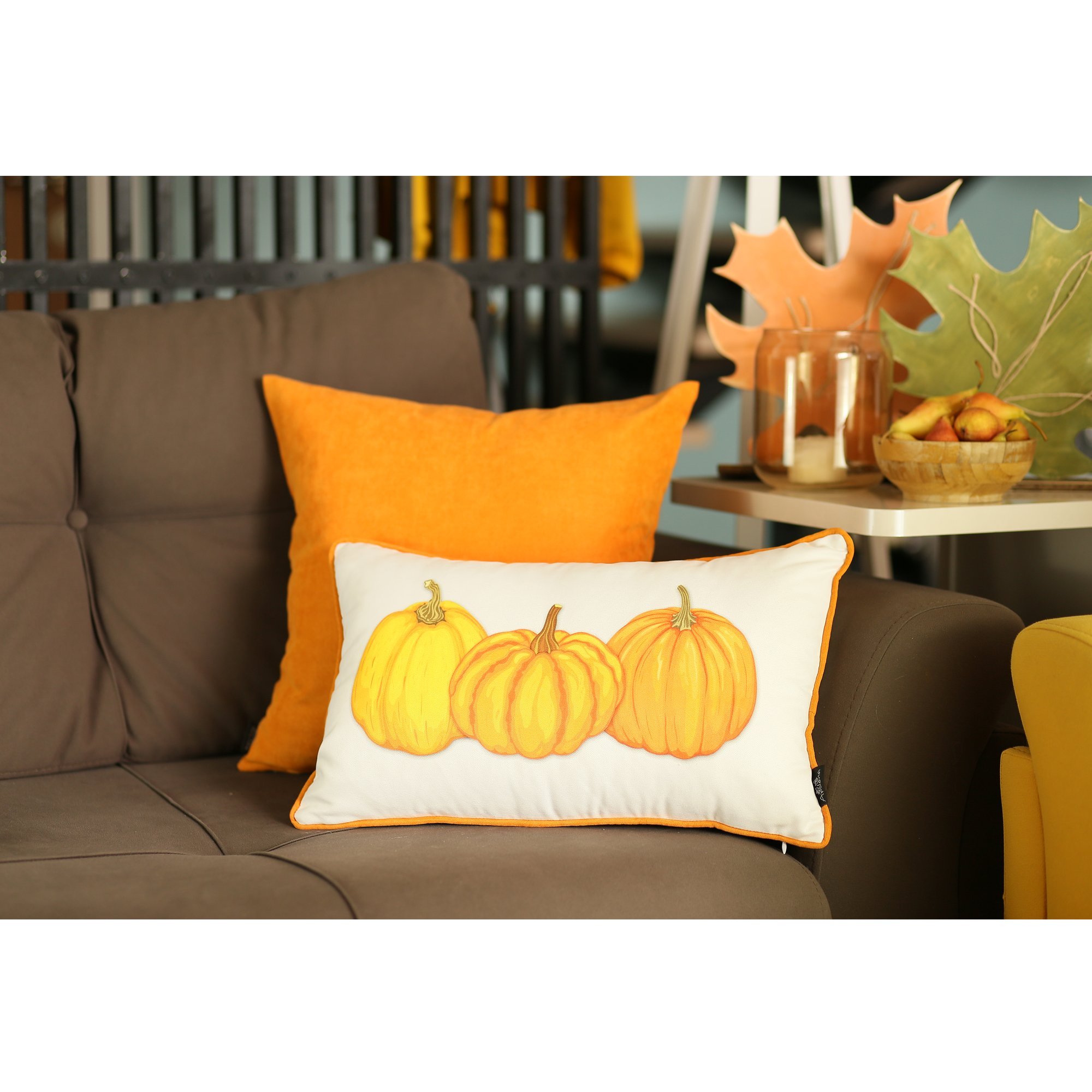 Set of 4 20-inch Thanksgiving Pumpkin Throw Pillow Covers featuring a vibrant multicolor pumpkin design on soft brushed polyester fabric.