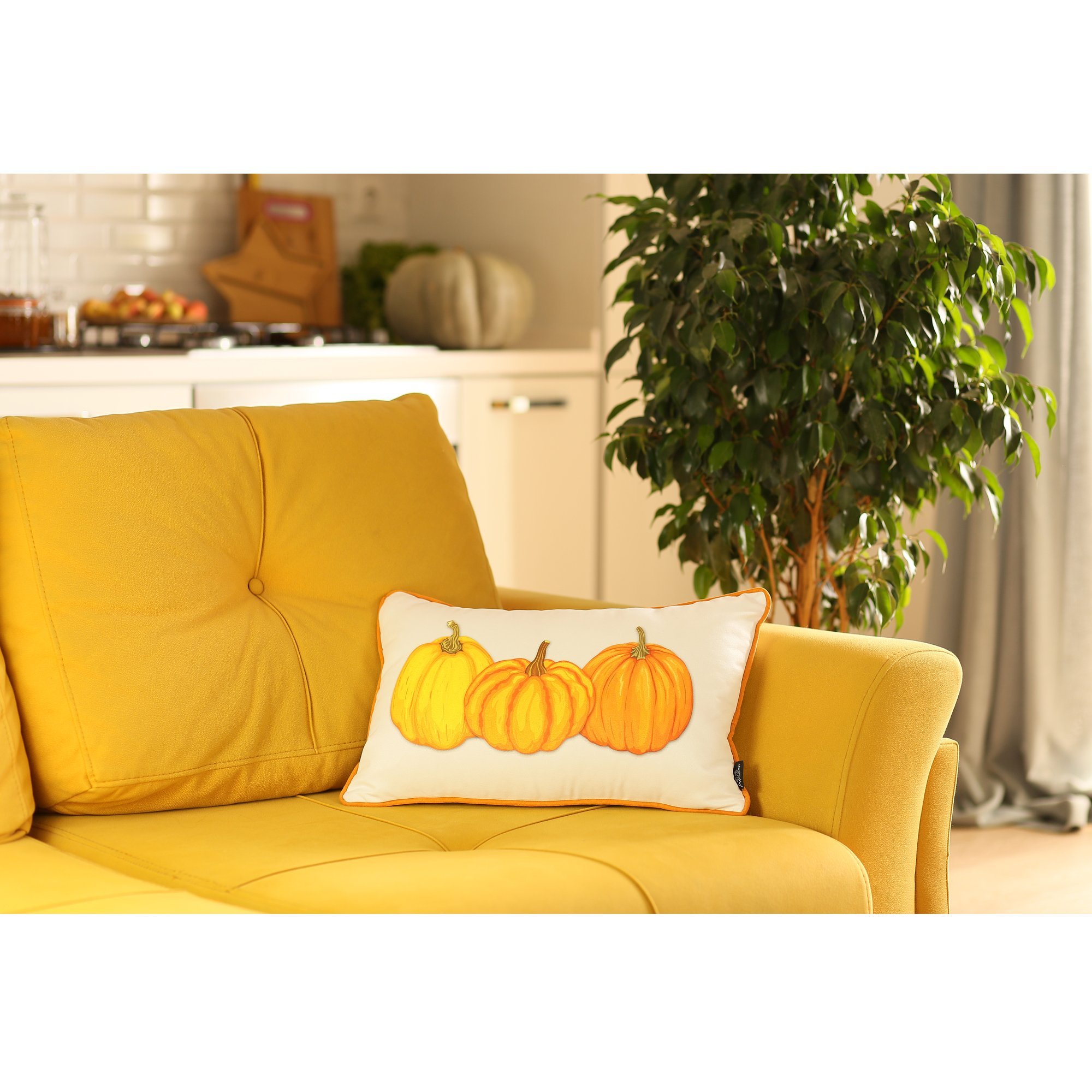 Set of 4 20-inch Thanksgiving Pumpkin Throw Pillow Covers featuring a vibrant multicolor pumpkin design on soft brushed polyester fabric.