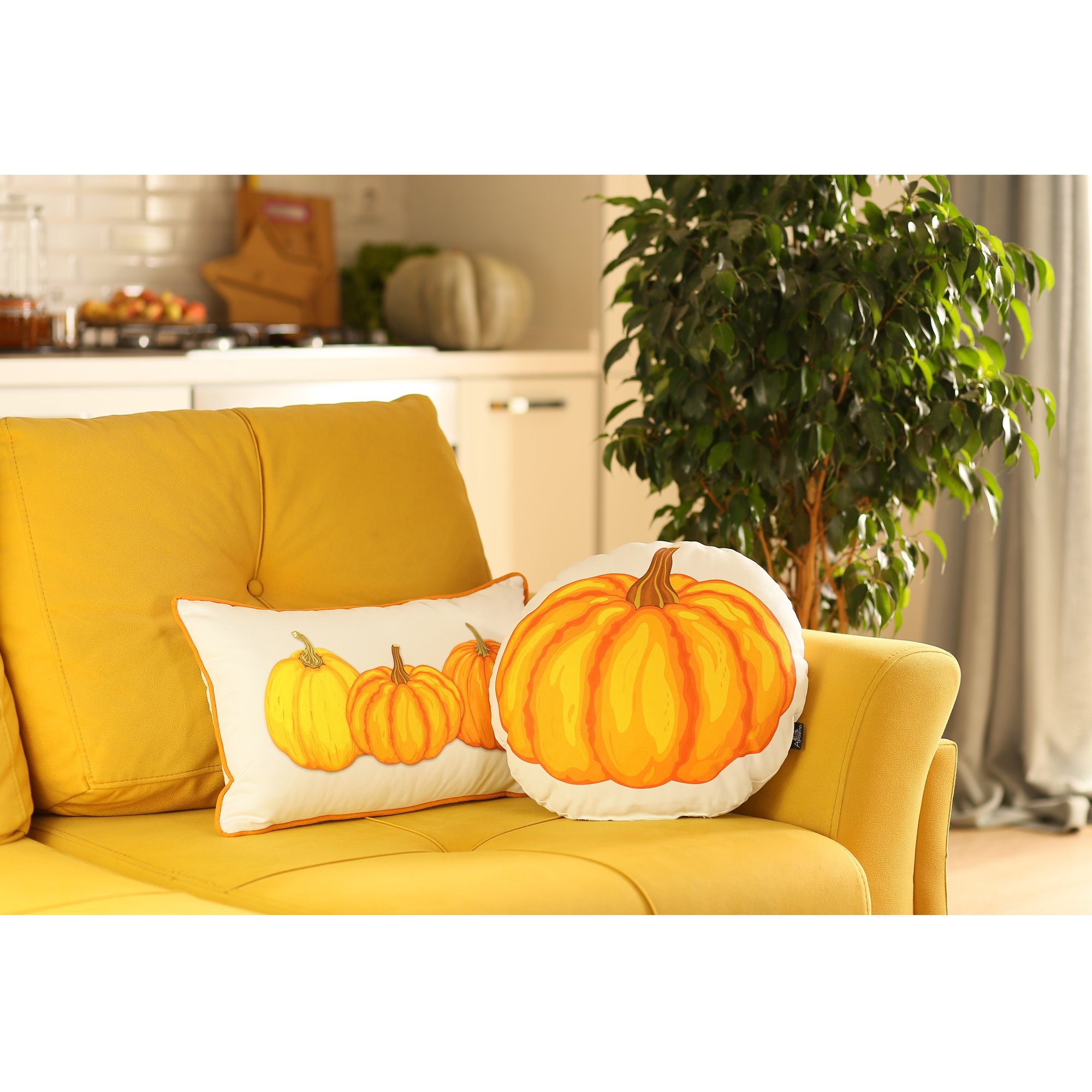 Set of 4 20-inch Thanksgiving Pumpkin Throw Pillow Covers featuring a vibrant multicolor pumpkin design on soft brushed polyester fabric.