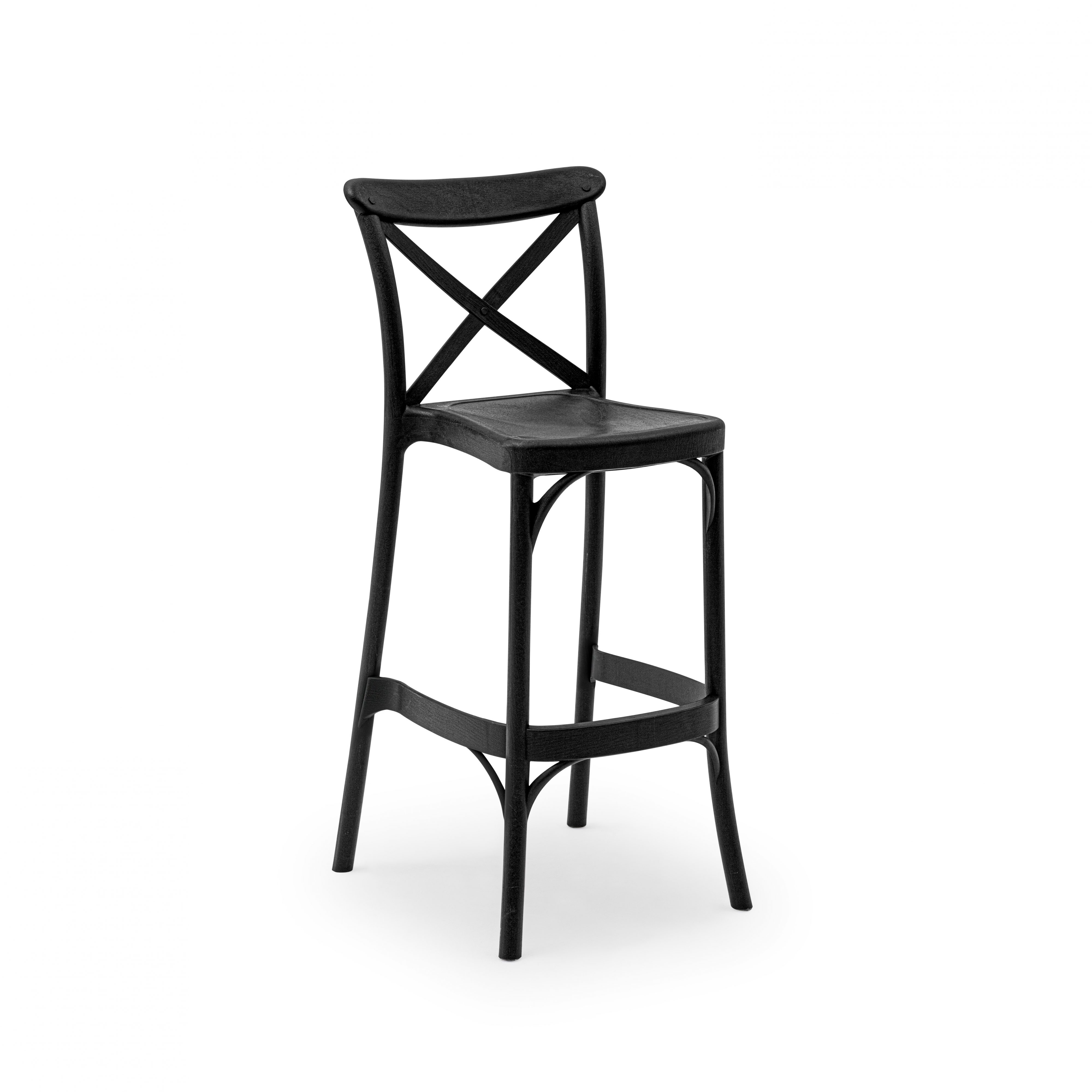 Set of 4 Crossback Stools featuring a classic design suitable for patio and kitchen use, made from durable polypropylene.