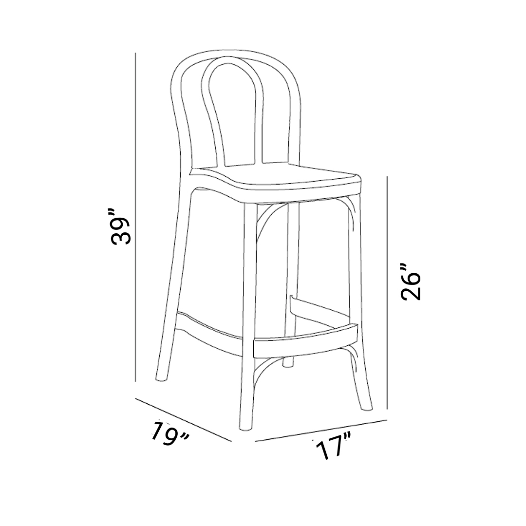 Set of 4 SOHO patio stools with a wood-like finish, designed for indoor and outdoor use, featuring a full backrest and sturdy legs.