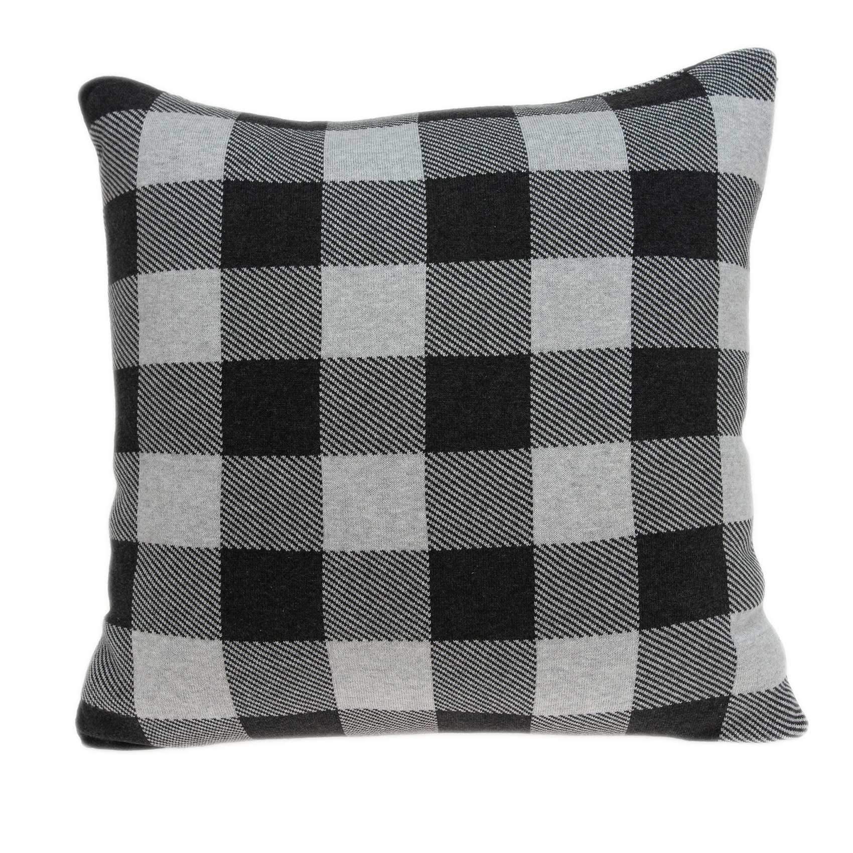 Square Buffalo Check Gray Accent Pillow made of 100% cotton, featuring a stylish gray checkered pattern, perfect for home decor.