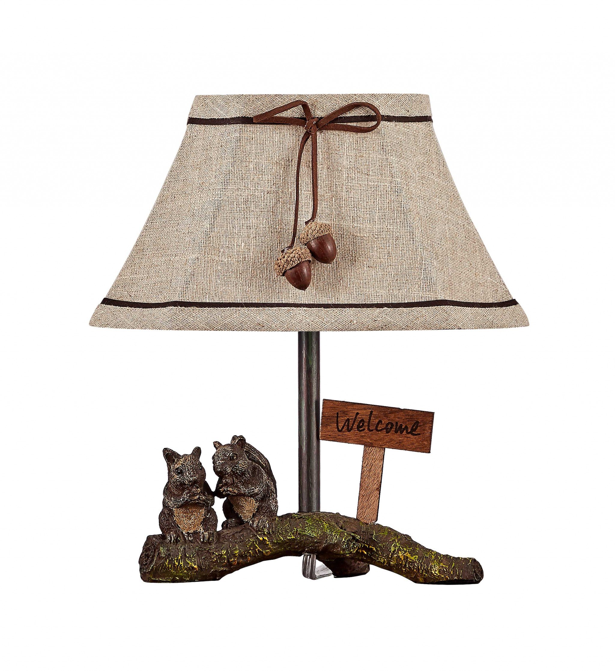 Squirrel Buddies Accent Lamp featuring a natural shade and charming squirrel design, perfect for home decor.