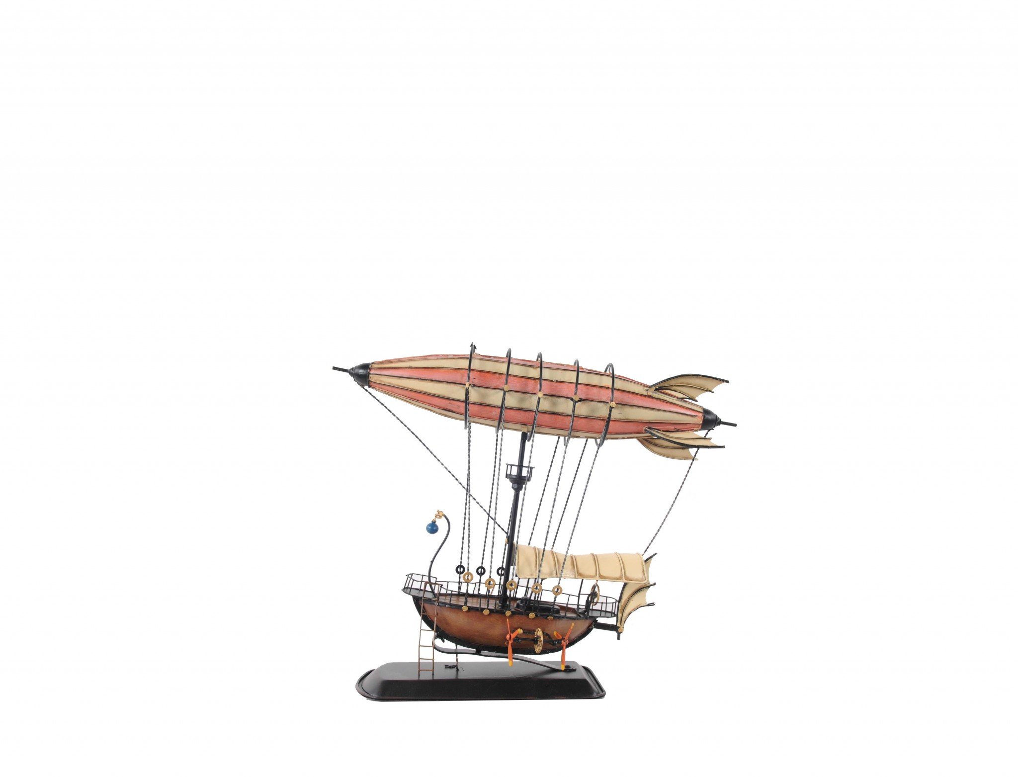 A detailed Steampunk Airship Model featuring a crows nest, powered by four propellers, with a minimalist color scheme of faint orange, yellow, and brown.