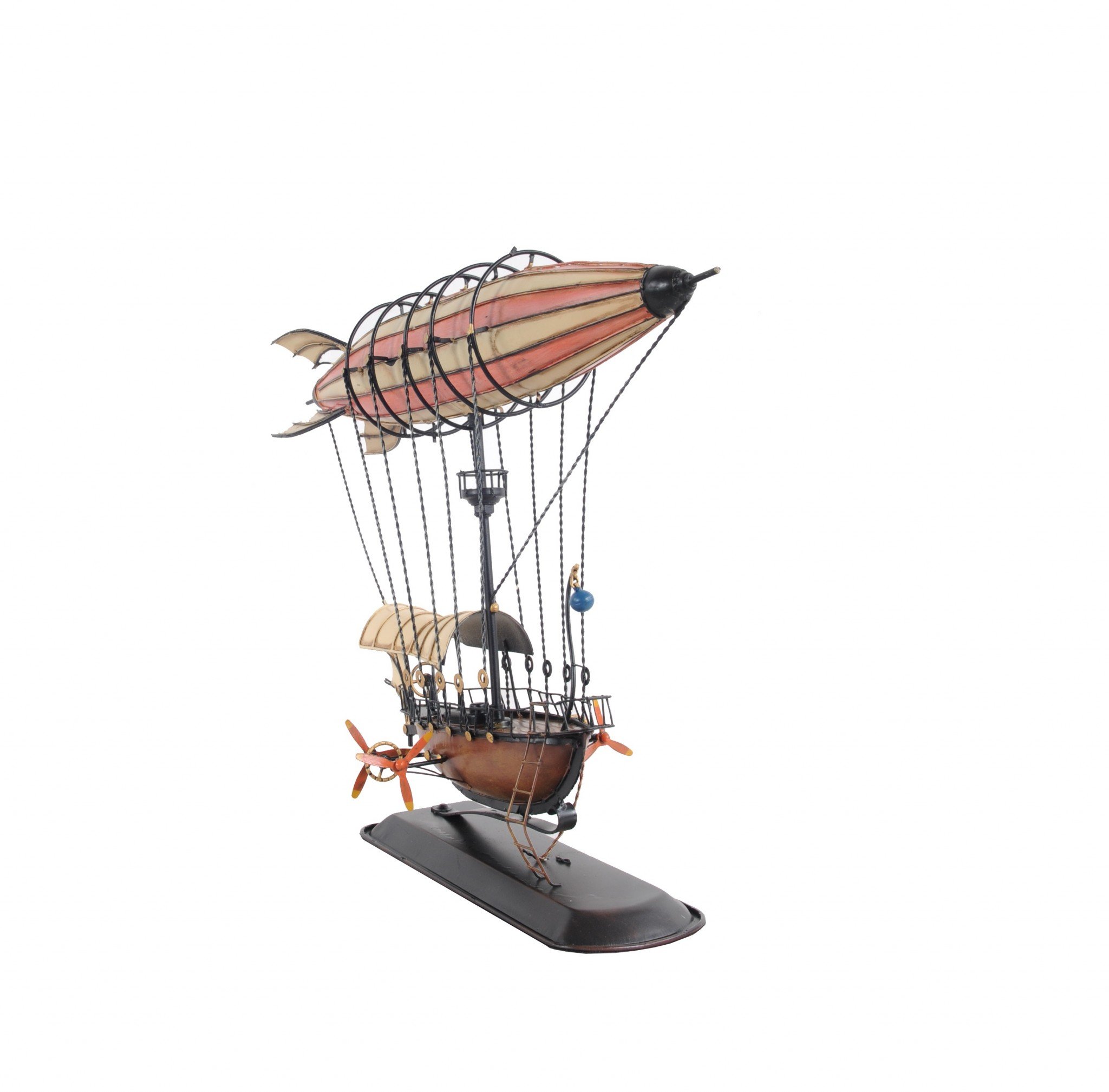 A detailed Steampunk Airship Model featuring a crows nest, powered by four propellers, with a minimalist color scheme of faint orange, yellow, and brown.