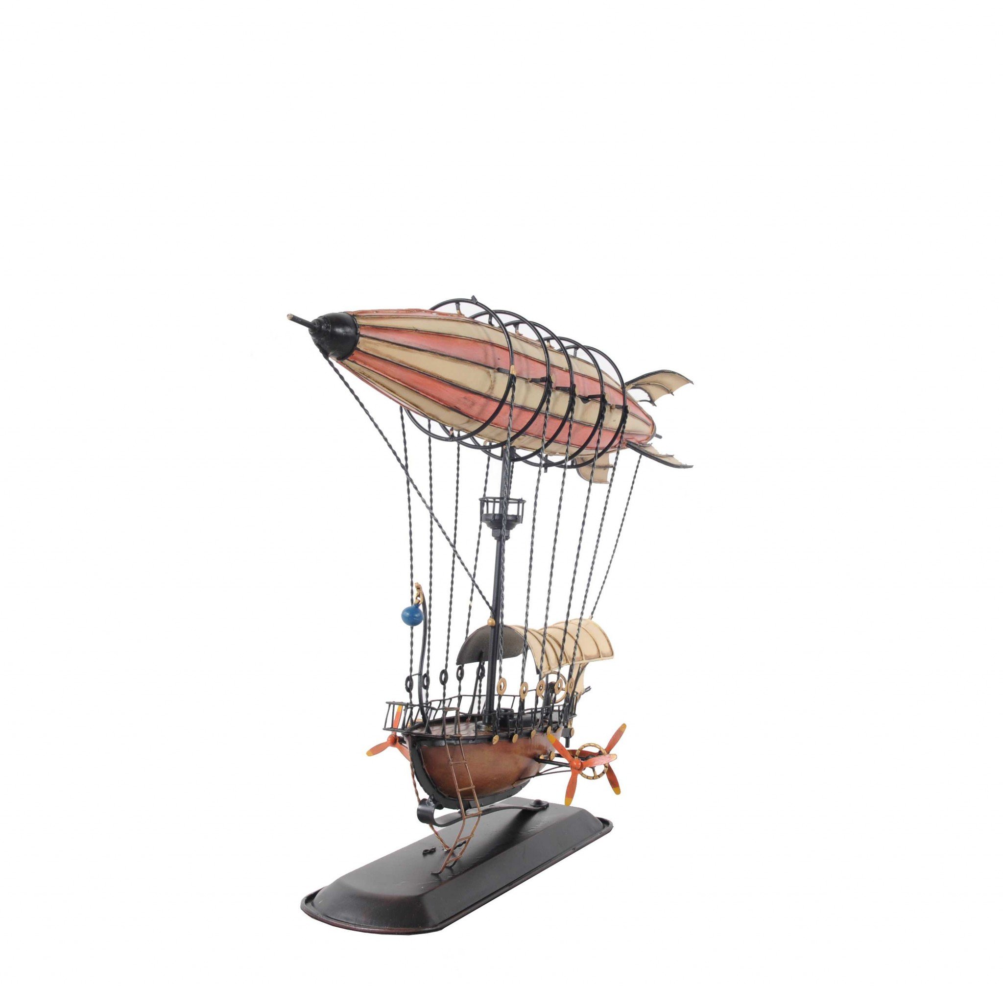 A detailed Steampunk Airship Model featuring a crows nest, powered by four propellers, with a minimalist color scheme of faint orange, yellow, and brown.