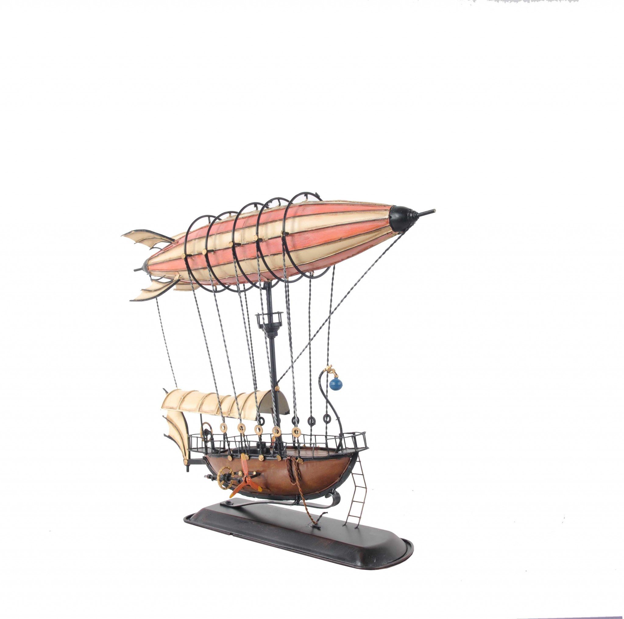 A detailed Steampunk Airship Model featuring a crows nest, powered by four propellers, with a minimalist color scheme of faint orange, yellow, and brown.