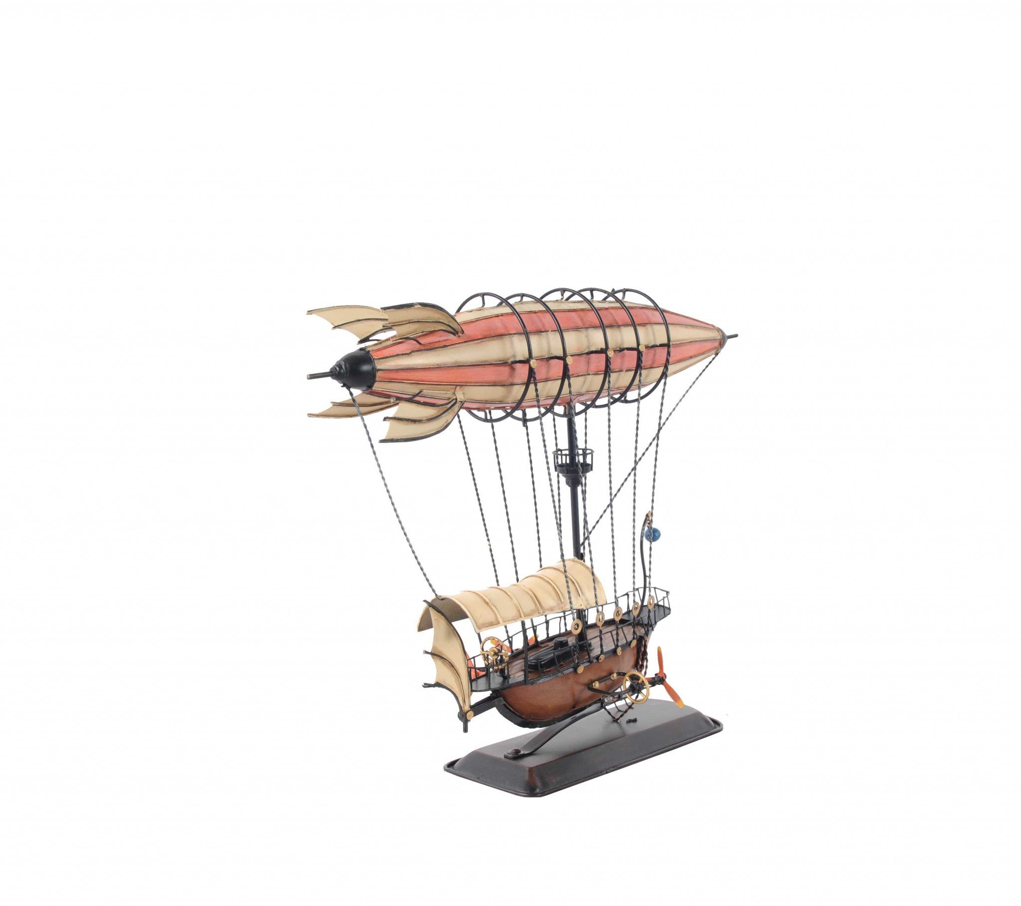 A detailed Steampunk Airship Model featuring a crows nest, powered by four propellers, with a minimalist color scheme of faint orange, yellow, and brown.