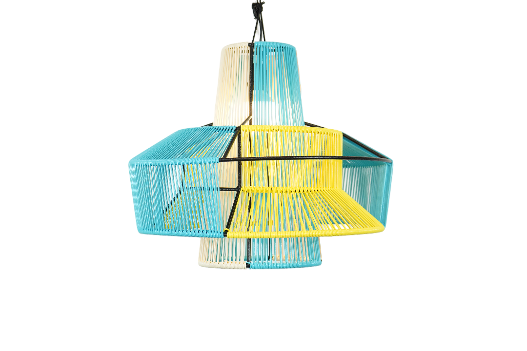 Tofika Lamp showcasing vibrant colors and handwoven design, perfect for indoor and outdoor use.