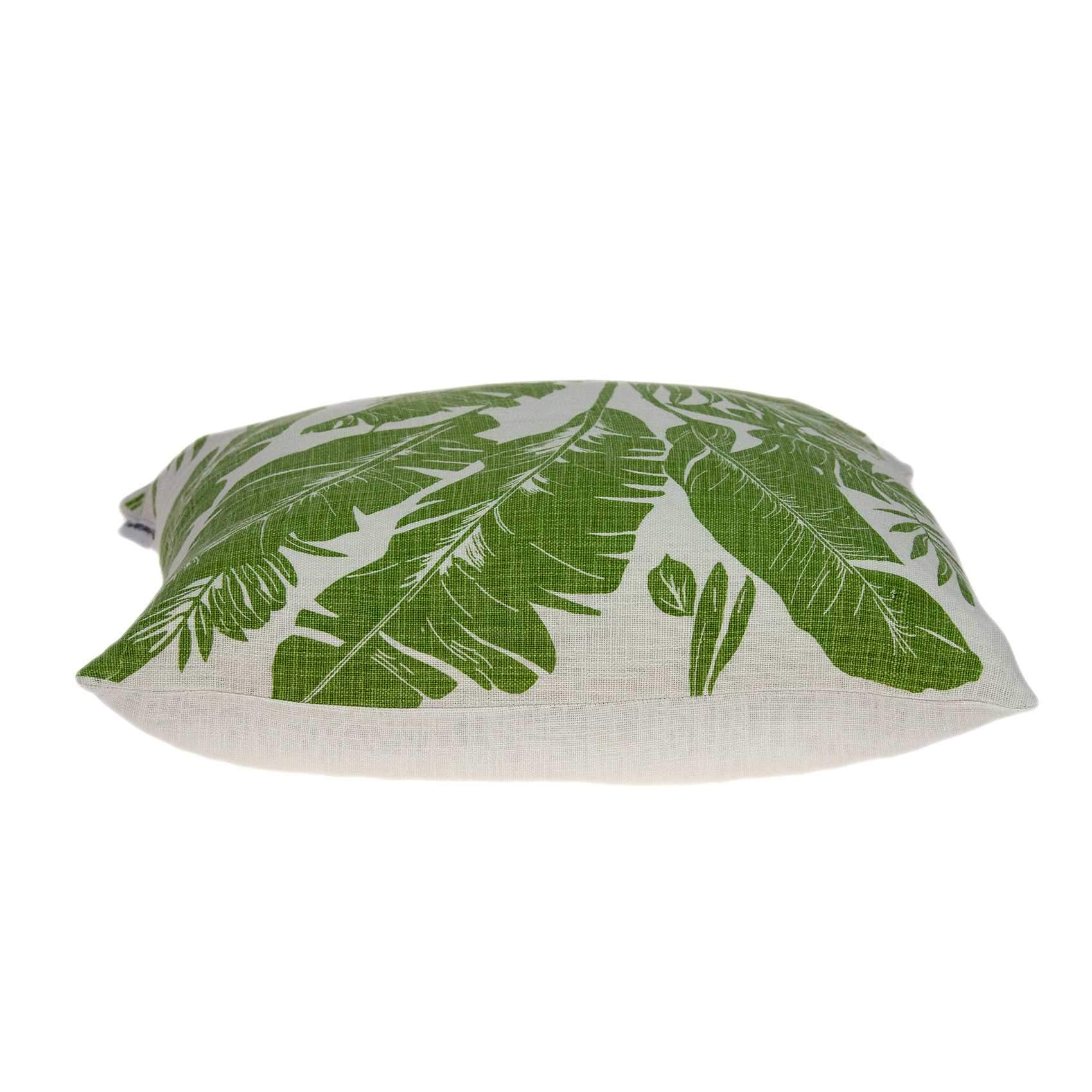 Tropical Green Palm Leaf Design Decorative Accent Pillow featuring vibrant green leaves on a soft cotton fabric.