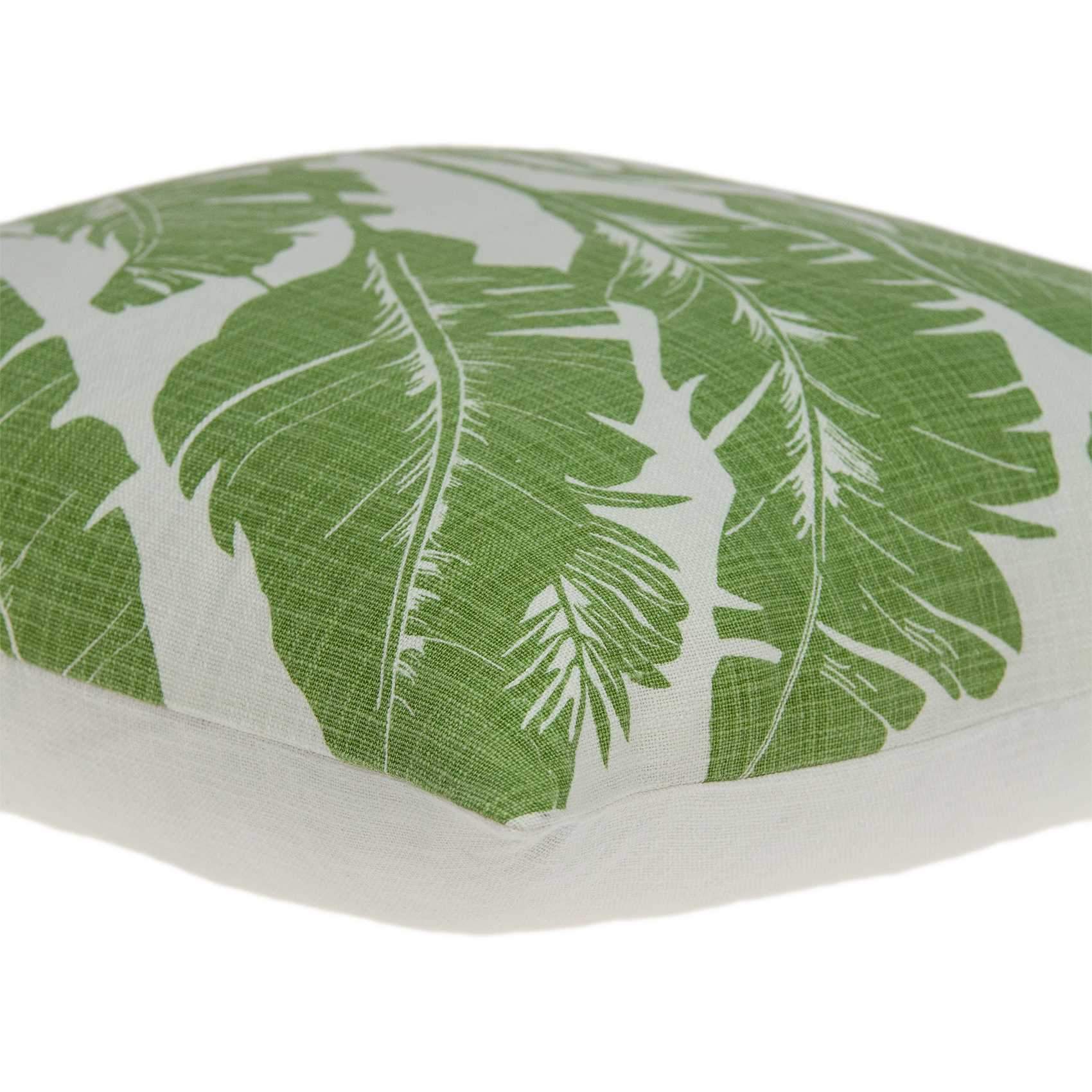 Tropical Green Palm Leaf Design Decorative Accent Pillow featuring vibrant green leaves on a soft cotton fabric.