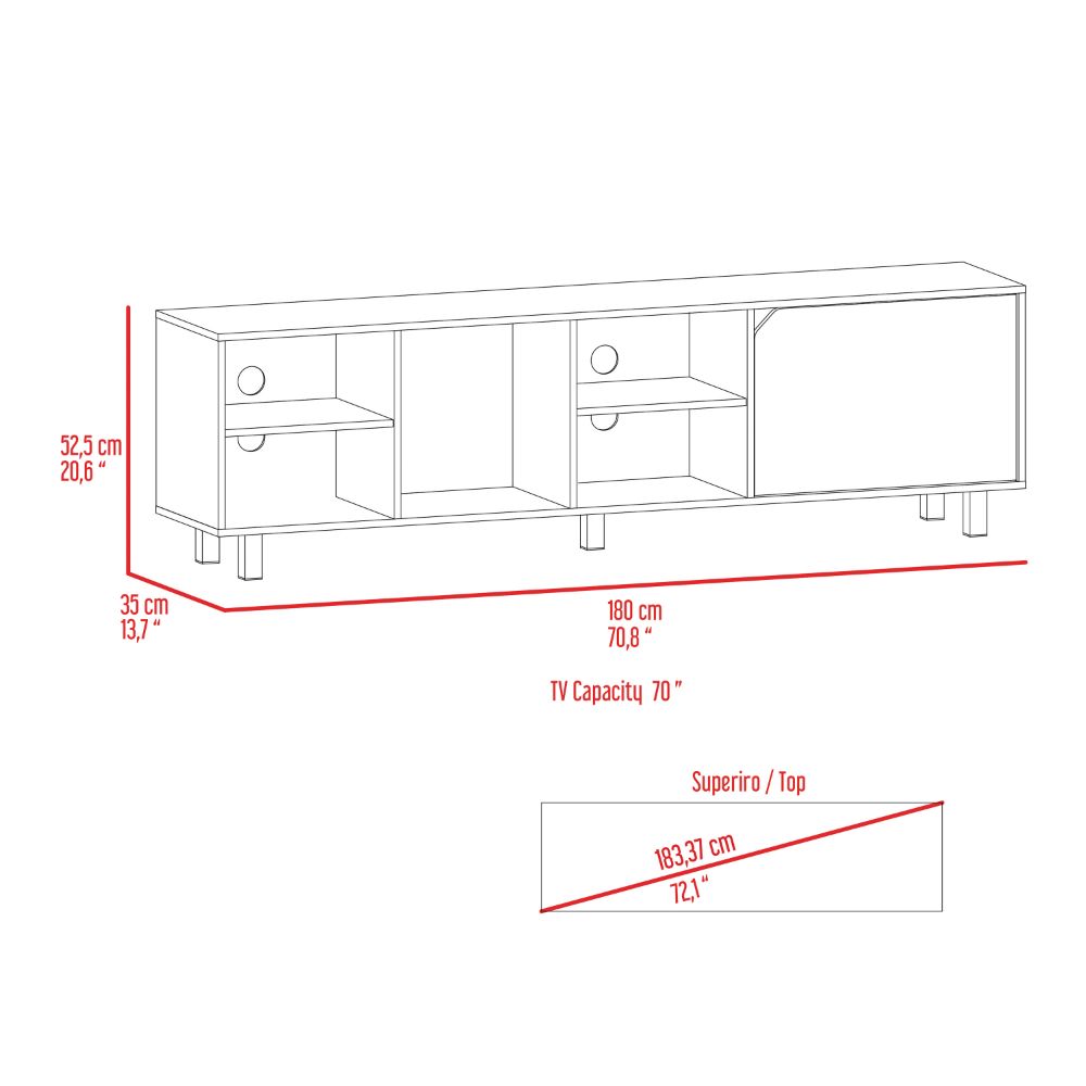 Estocolmo TV Stand for TVs up to 70 inches, featuring four open shelves and a light oak finish, perfect for modern living spaces.