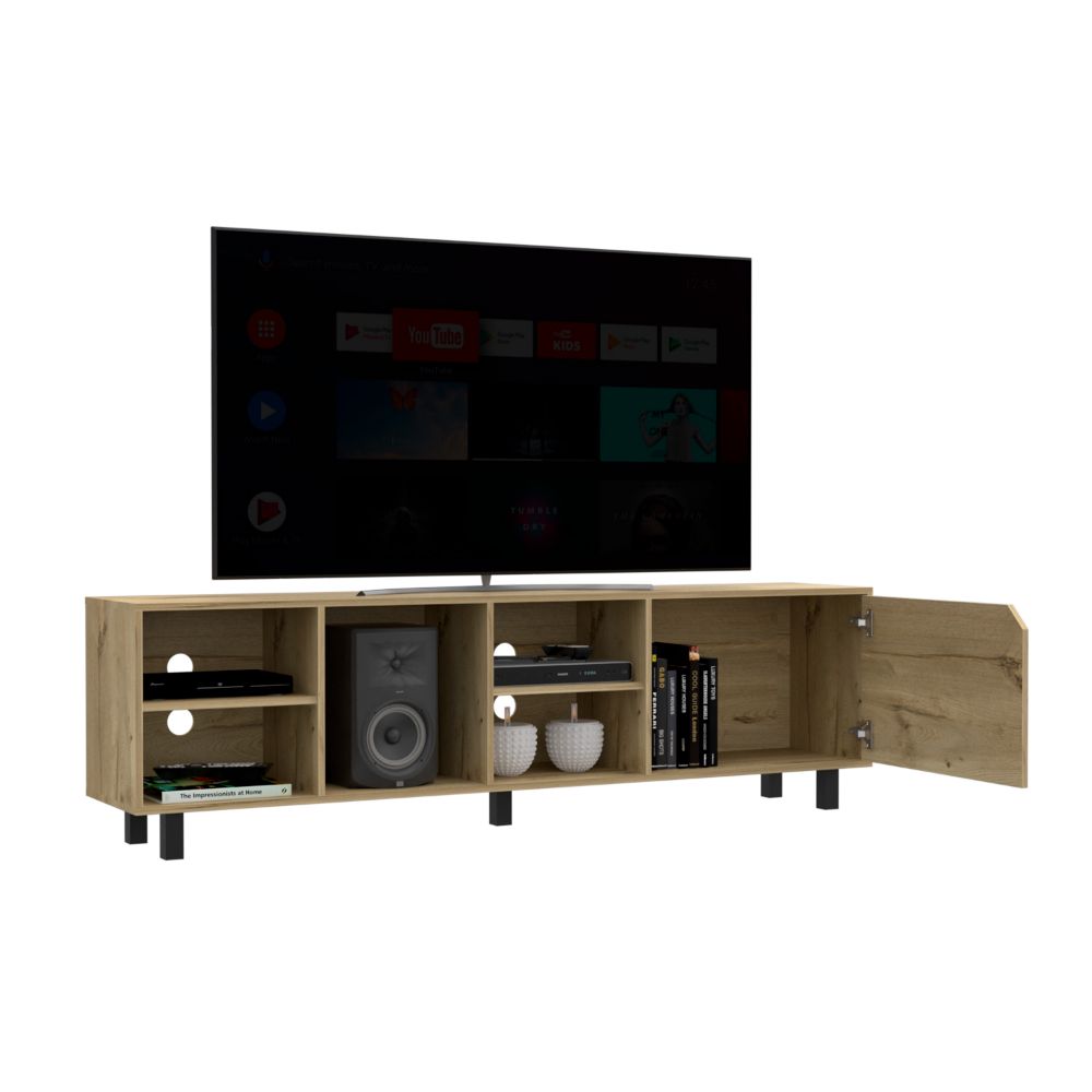 Estocolmo TV Stand for TVs up to 70 inches, featuring four open shelves and a light oak finish, perfect for modern living spaces.