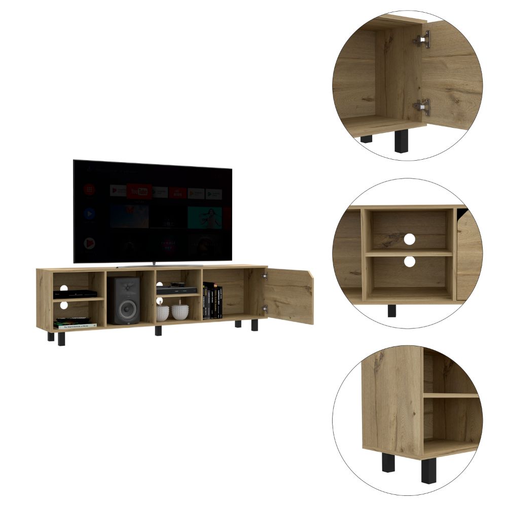 Estocolmo TV Stand for TVs up to 70 inches, featuring four open shelves and a light oak finish, perfect for modern living spaces.