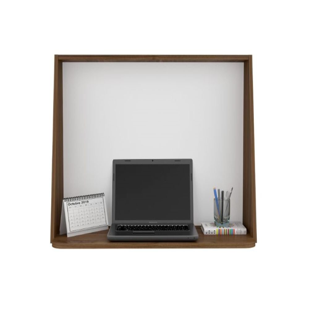 Afrec Wall Desk in mahogany and white finish, featuring a spacious flip-down work surface and elegant design.