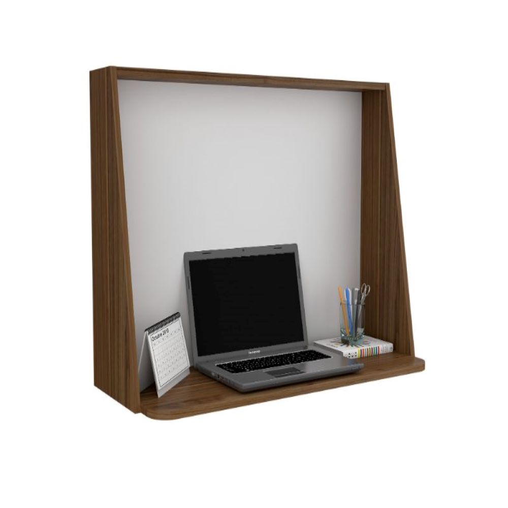 Afrec Wall Desk in mahogany and white finish, featuring a spacious flip-down work surface and elegant design.