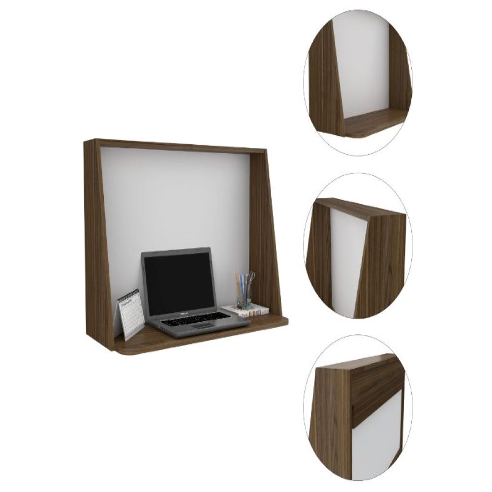 Afrec Wall Desk in mahogany and white finish, featuring a spacious flip-down work surface and elegant design.