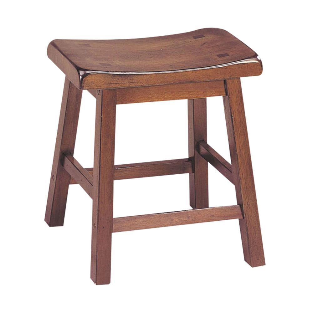 Walnut Wooden Set of 2 Stools featuring saddle seats and square legs, perfect for small dining spaces.