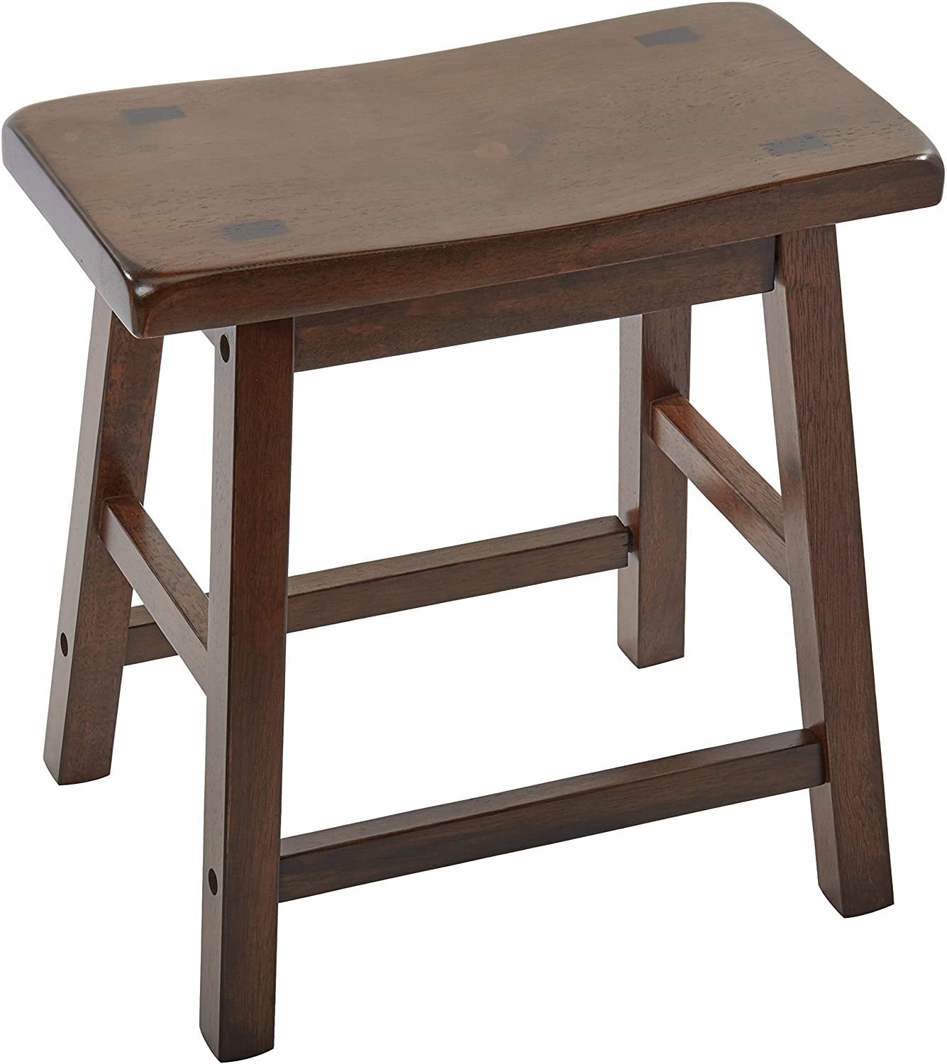 Walnut Wooden Set of 2 Stools featuring saddle seats and square legs, perfect for small dining spaces.