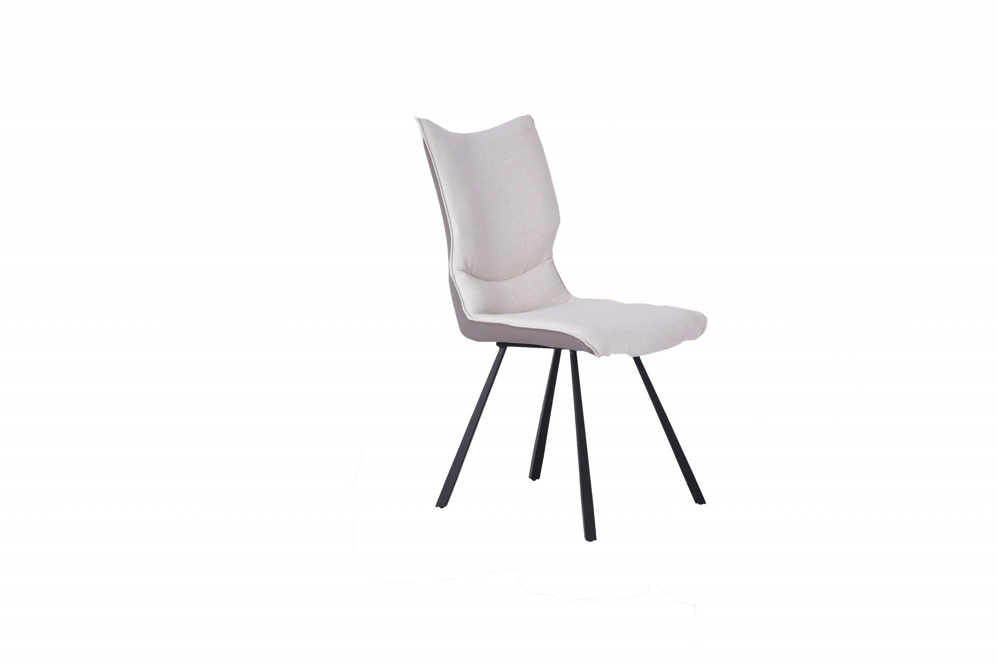 Set of two modern white and gray faux leather dining side chairs with metal frames, showcasing a contemporary design suitable for various interiors.