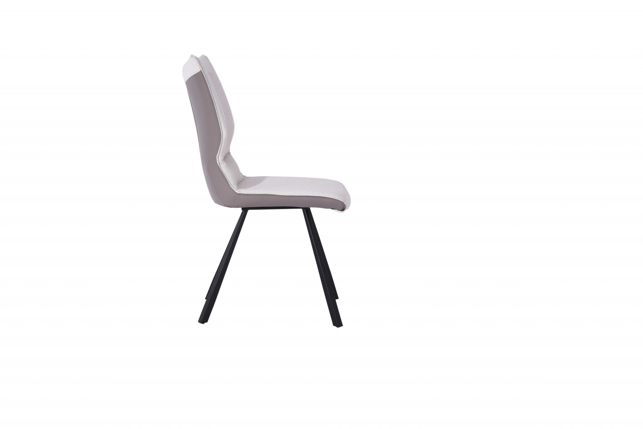 Set of two modern white and gray faux leather dining side chairs with metal frames, showcasing a contemporary design suitable for various interiors.