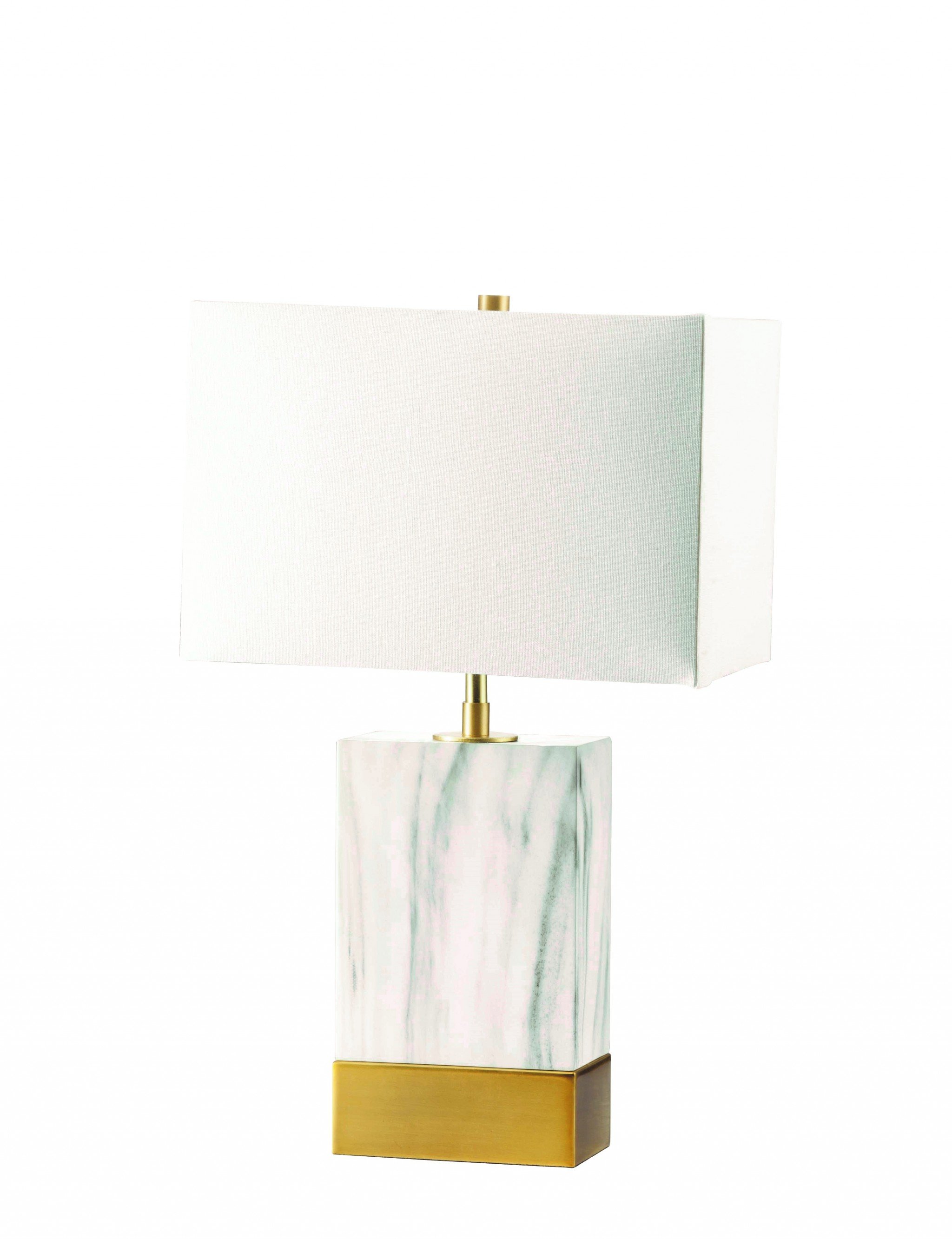 Elegant White Marble Gold Table Lamp with a white rectangular shade and a stylish base in satin gold finish.