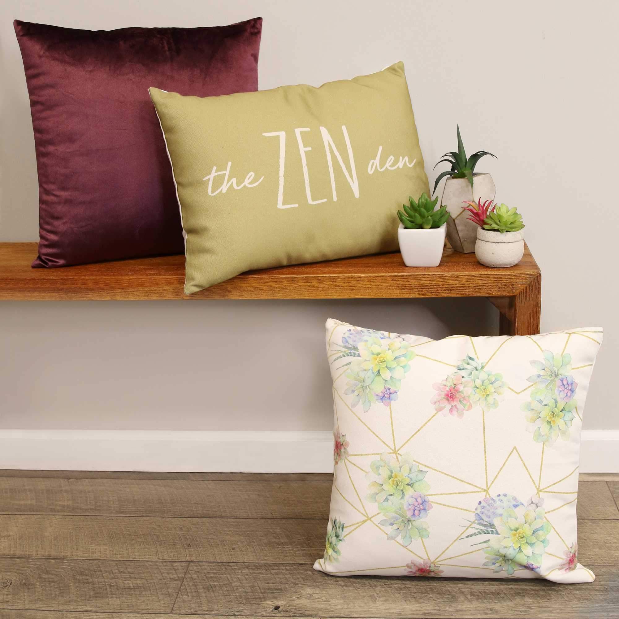 White on Olive Zen Rectangular Lumbar Pillow with textured fabric, perfect for home decor.