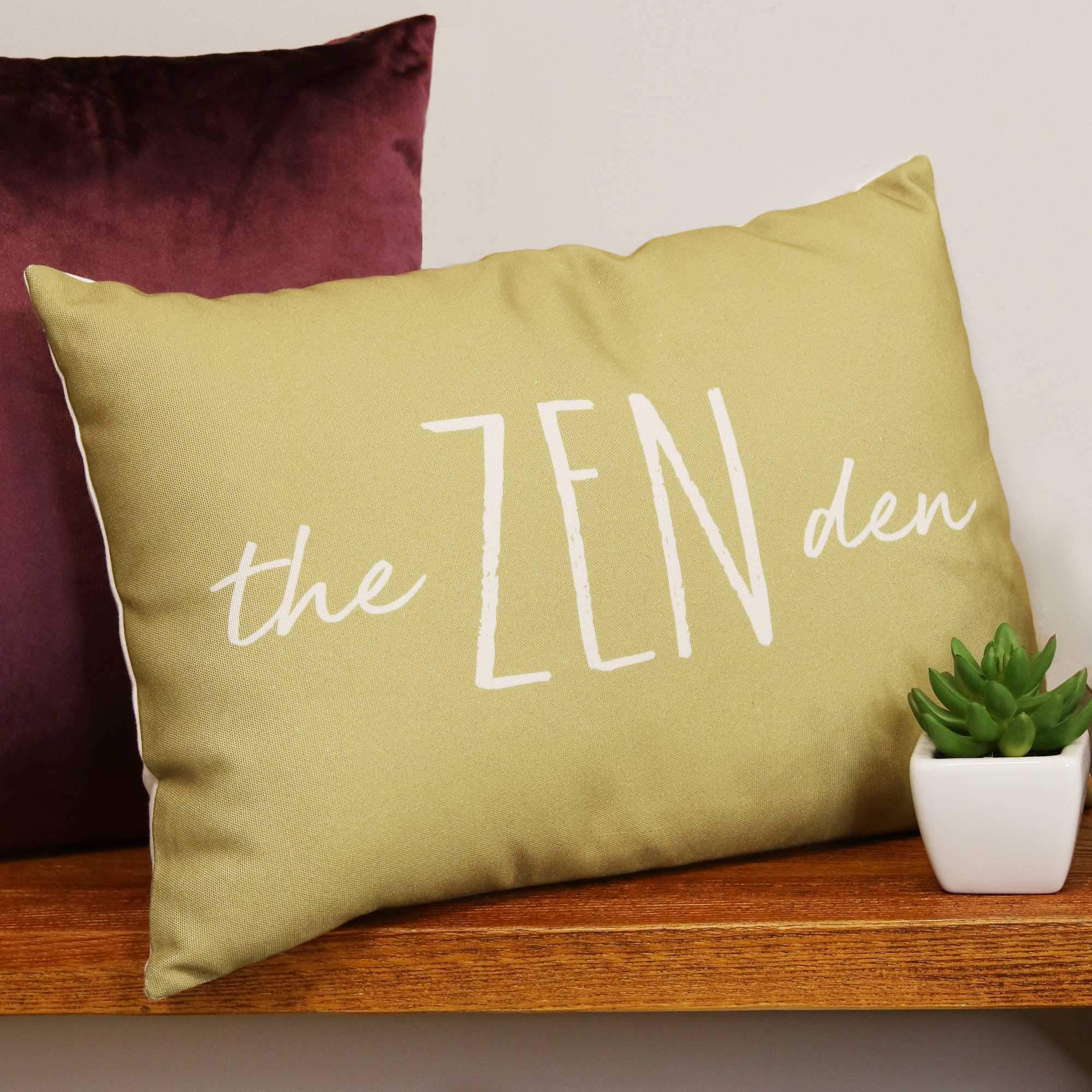 White on Olive Zen Rectangular Lumbar Pillow with textured fabric, perfect for home decor.