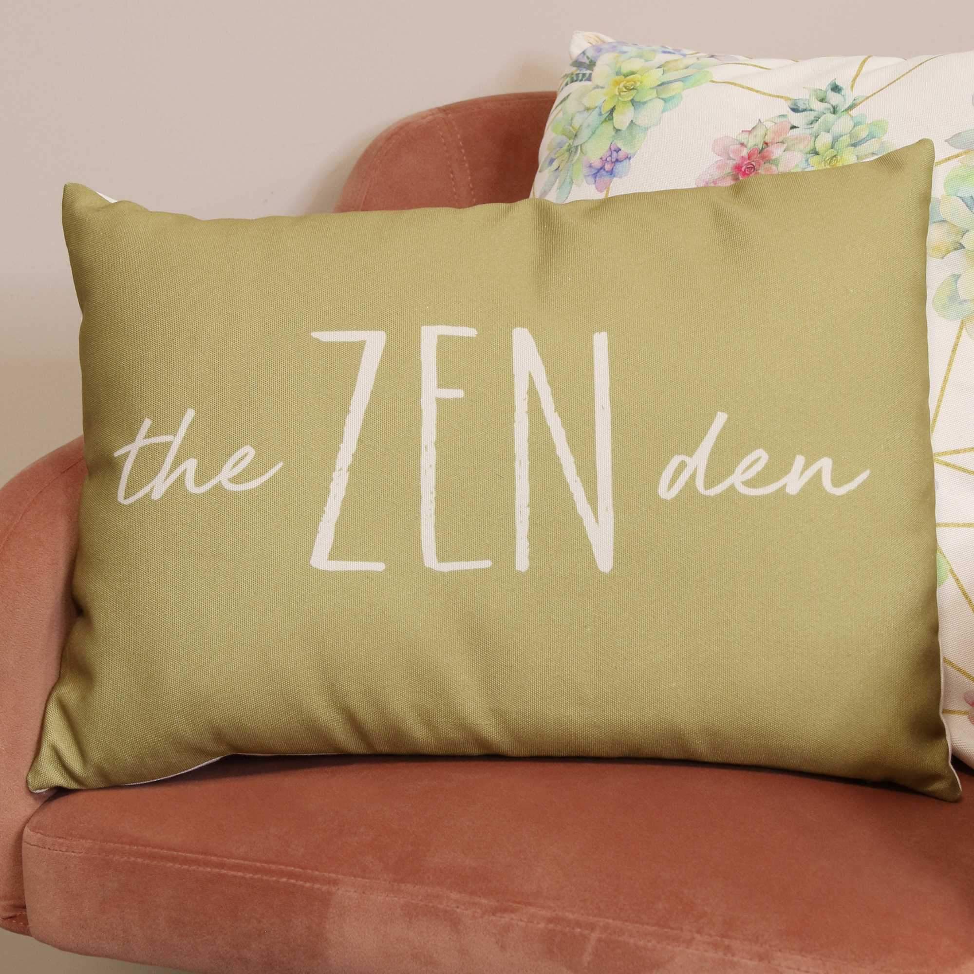 White on Olive Zen Rectangular Lumbar Pillow with textured fabric, perfect for home decor.