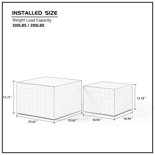 White Square Nesting Table Set of 2 featuring a large and small table with elegant handcrafted relief design, perfect for living room decor.