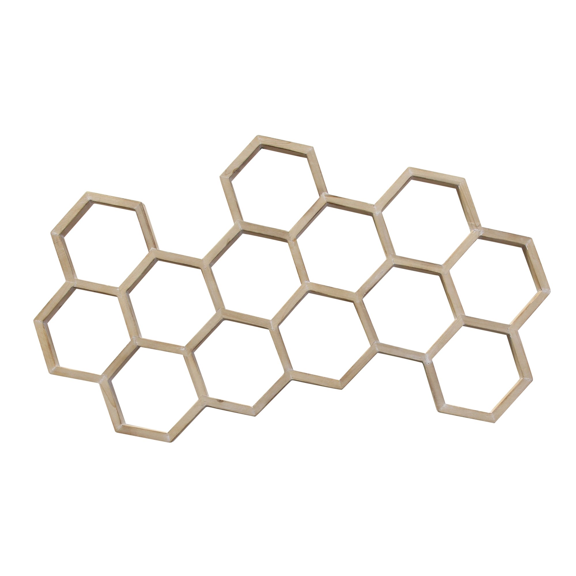 Handcrafted Whitewash Honeycomb Wood Wall Art featuring a unique hexagon design, perfect for mid-century modern decor.