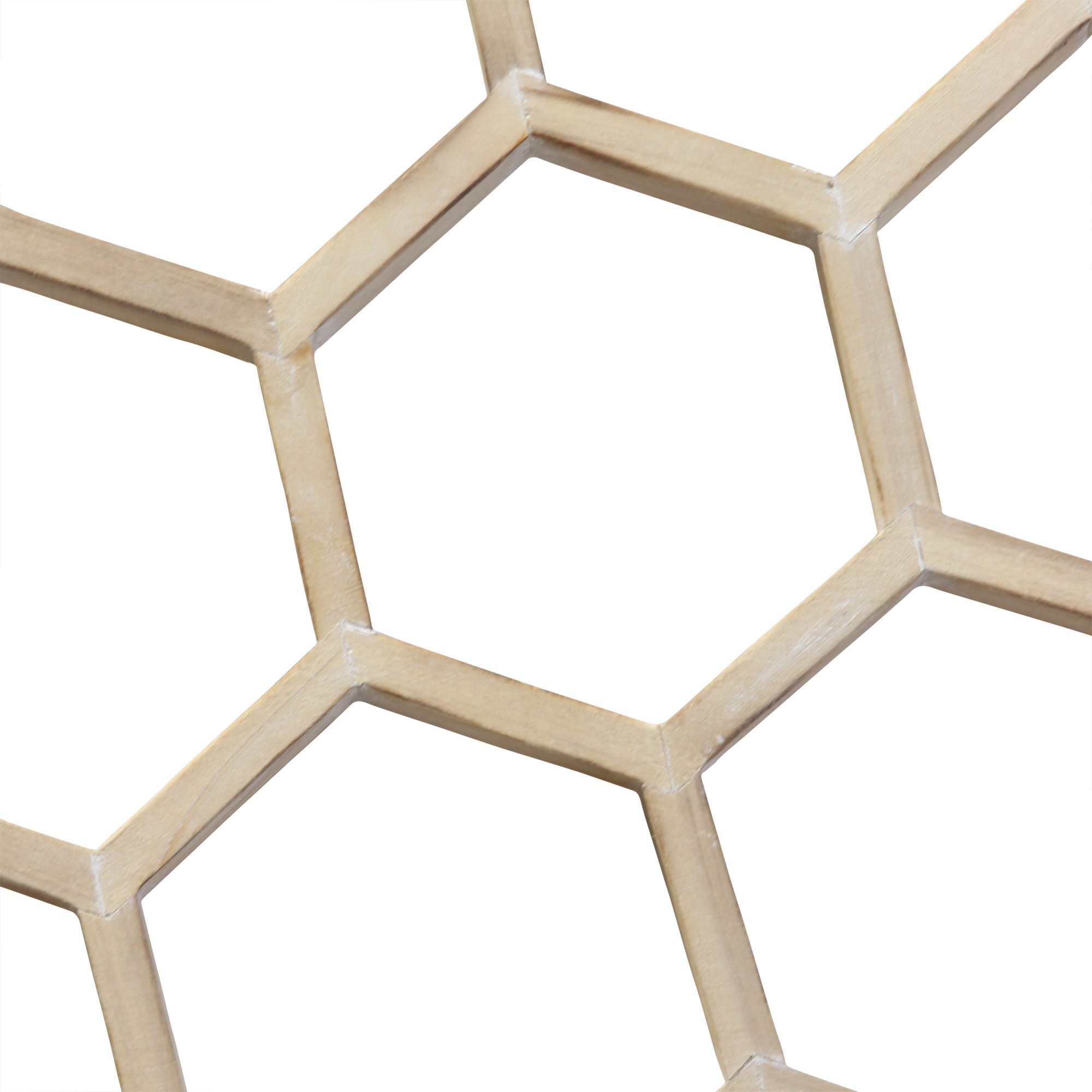 Handcrafted Whitewash Honeycomb Wood Wall Art featuring a unique hexagon design, perfect for mid-century modern decor.