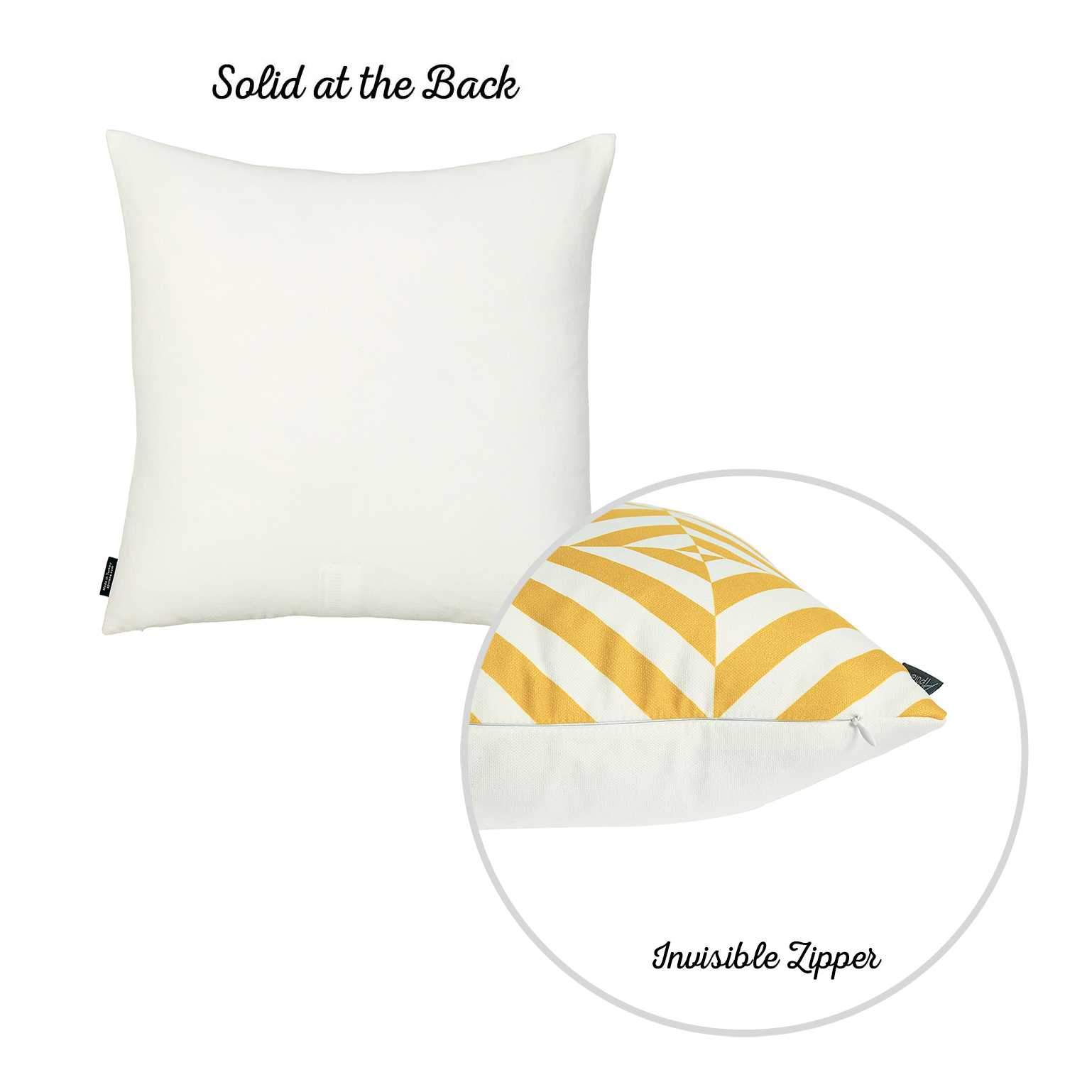 Yellow and white decorative throw pillow cover featuring geometric square patterns, made from soft brushed polyester fabric with a hidden zipper closure.