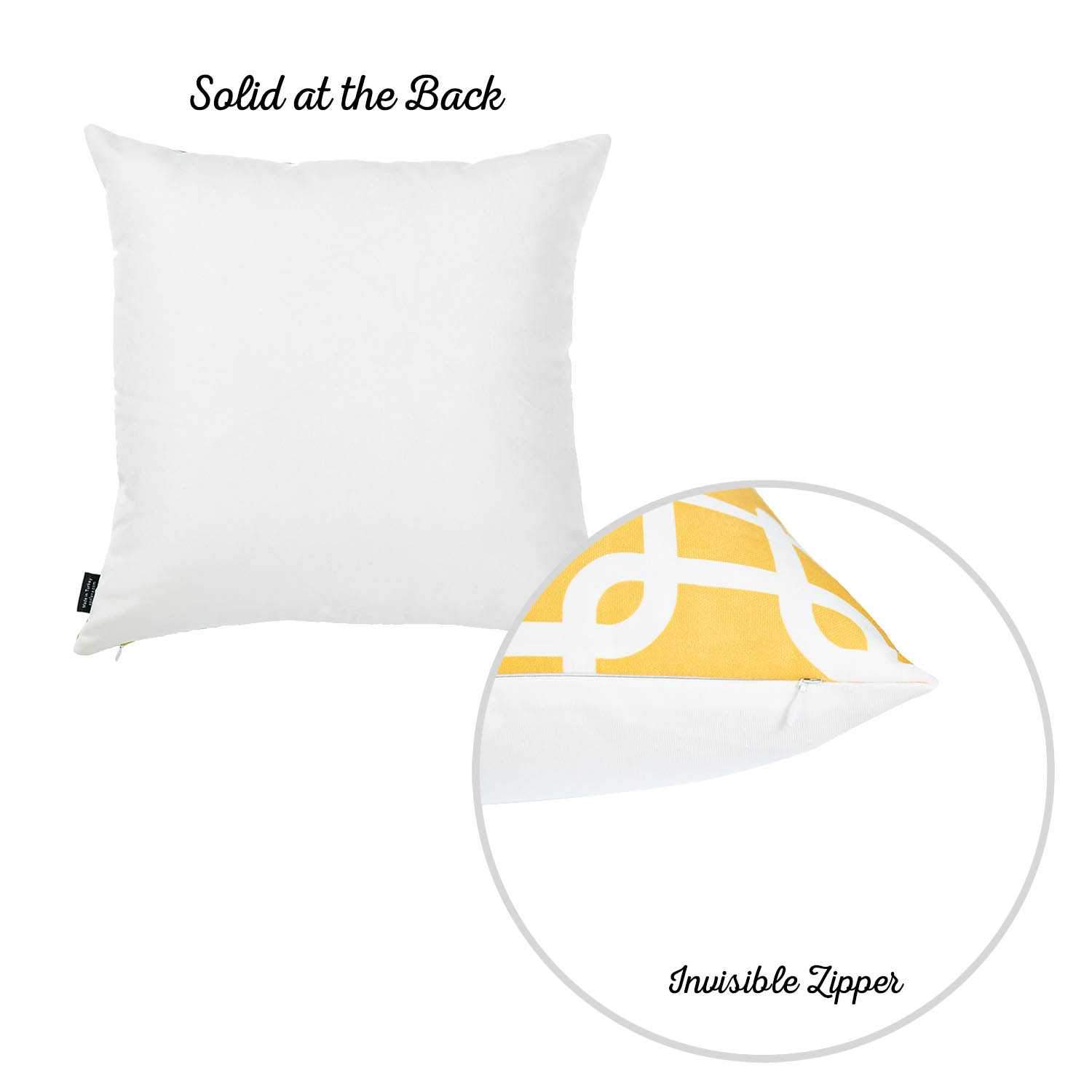 Yellow and white decorative throw pillow cover with lattice pattern, featuring a hidden zipper closure and soft brushed fabric.