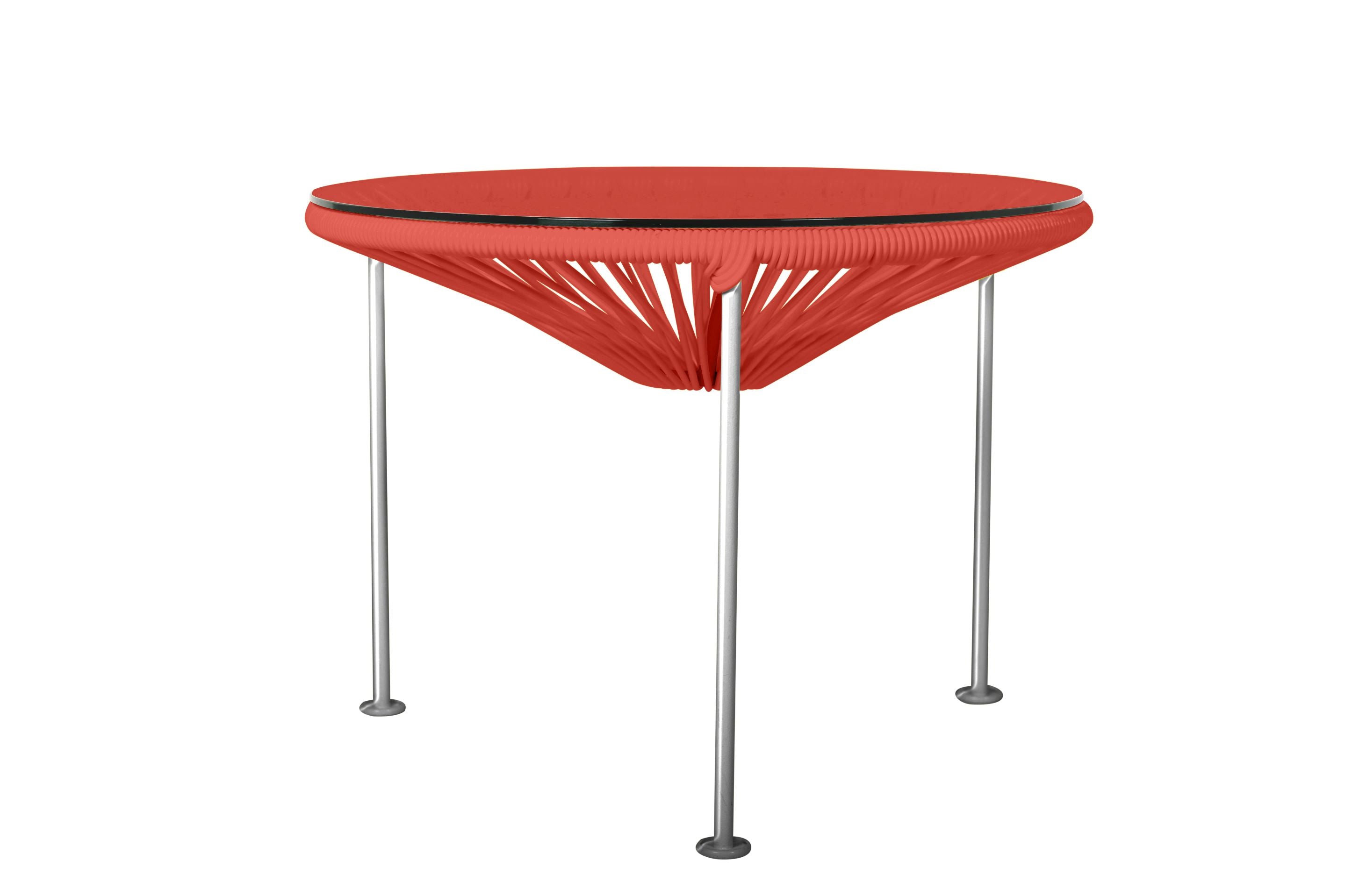 Zicatela Coffee Table featuring a tempered glass top and colorful vinyl cord design, perfect for small spaces.