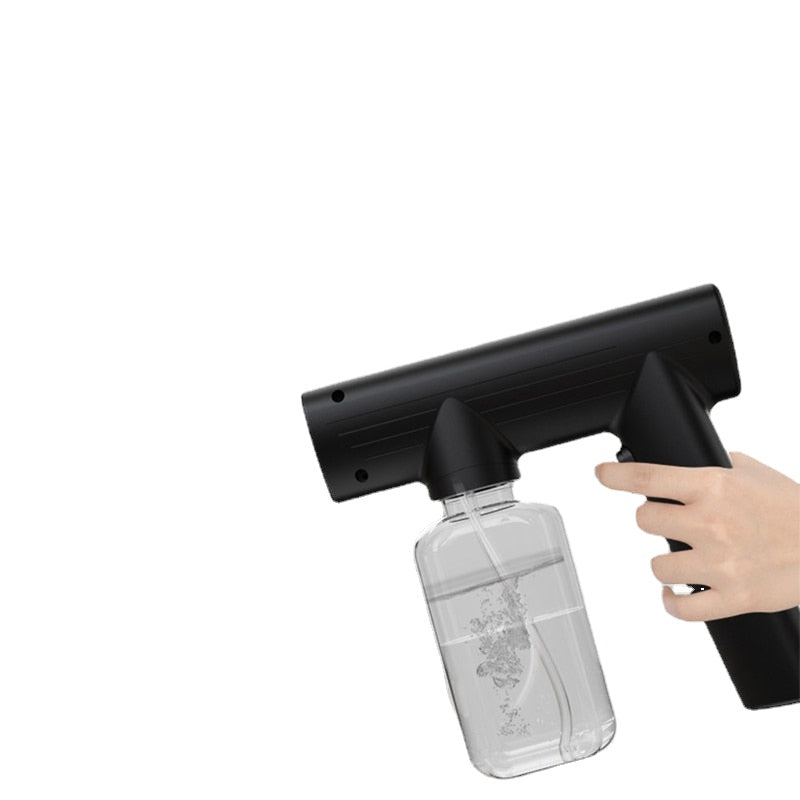 240ml Handheld Atomizer Spray Gun in black and white, showcasing its sleek design and USB charging interface.