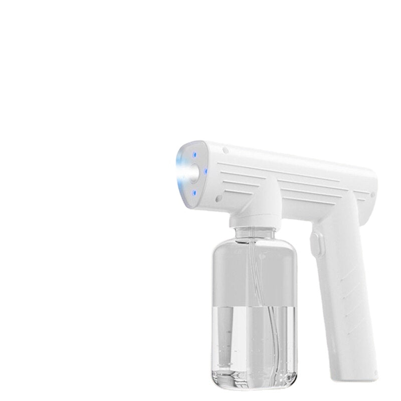 240ml Handheld Atomizer Spray Gun in black and white, showcasing its sleek design and USB charging interface.