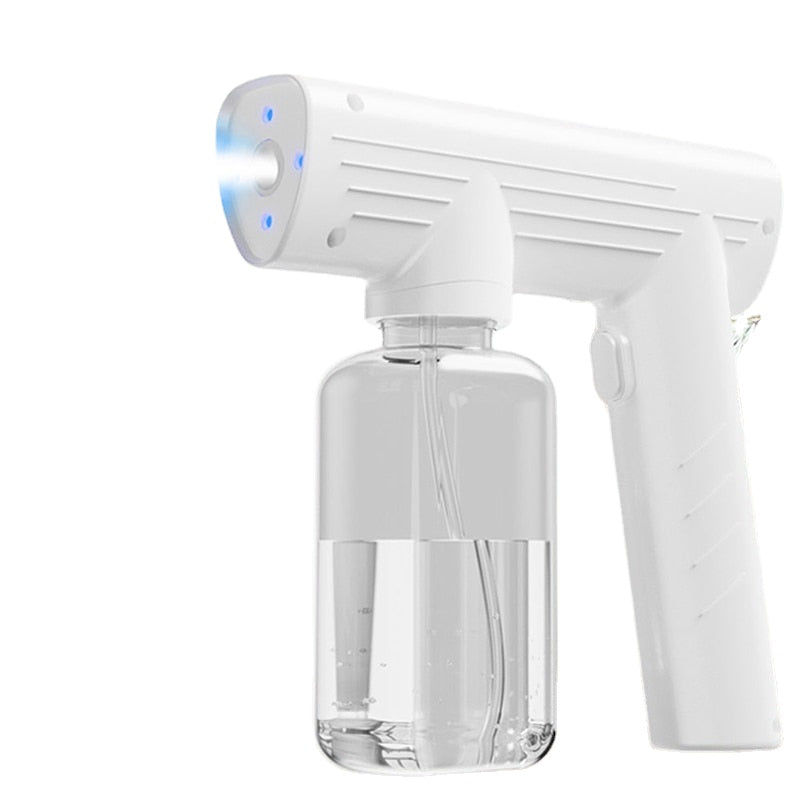 240ml Handheld Atomizer Spray Gun in black and white, showcasing its sleek design and USB charging interface.