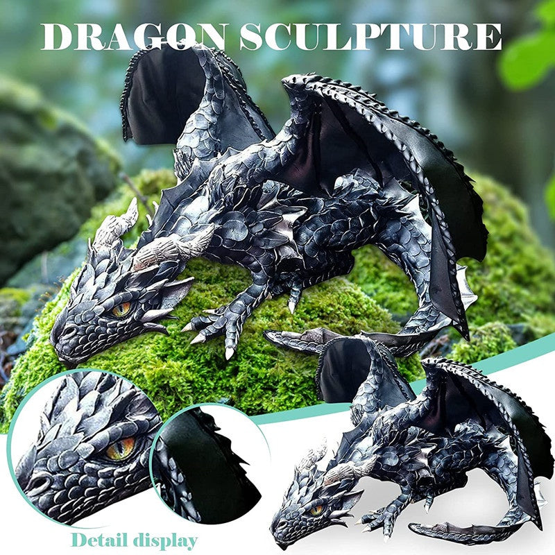 A beautifully crafted Big Squatting Dragon Sculpture made of resin, showcasing intricate scales and a lifelike design, perfect for outdoor decoration.