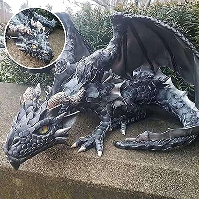 A beautifully crafted Big Squatting Dragon Sculpture made of resin, showcasing intricate scales and a lifelike design, perfect for outdoor decoration.