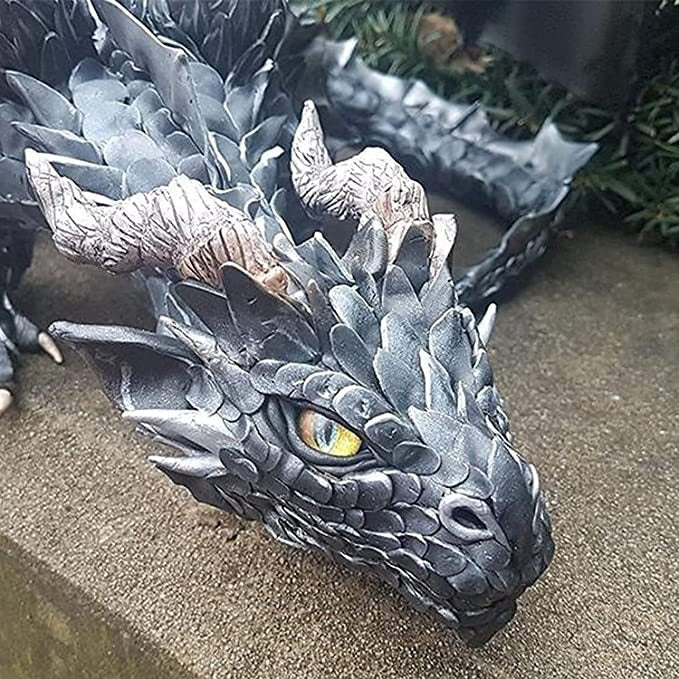 A beautifully crafted Big Squatting Dragon Sculpture made of resin, showcasing intricate scales and a lifelike design, perfect for outdoor decoration.