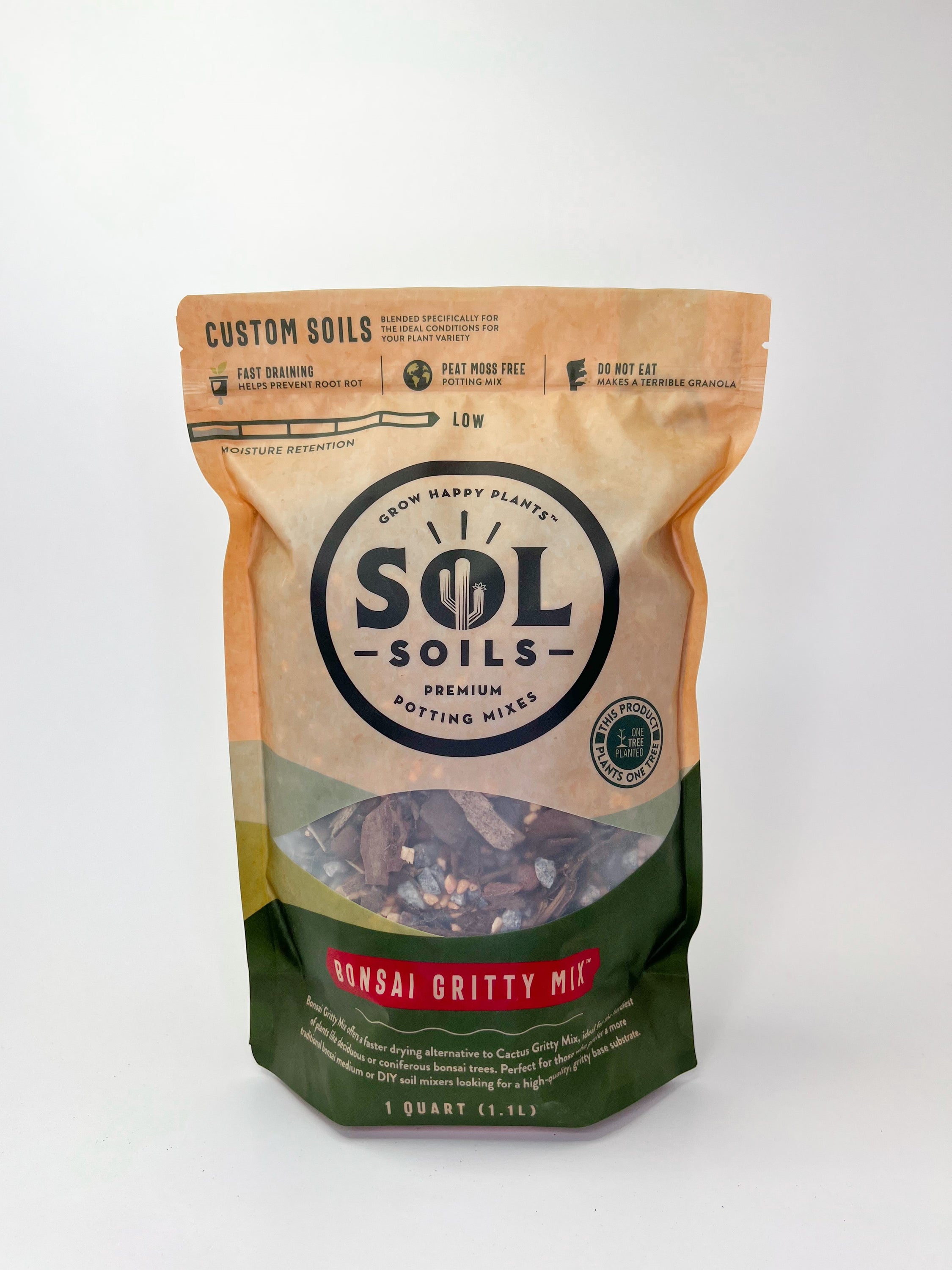 A bag of Bonsai Gritty Mix soil, showcasing its gritty texture and natural ingredients, ideal for bonsai and dry-loving plants.