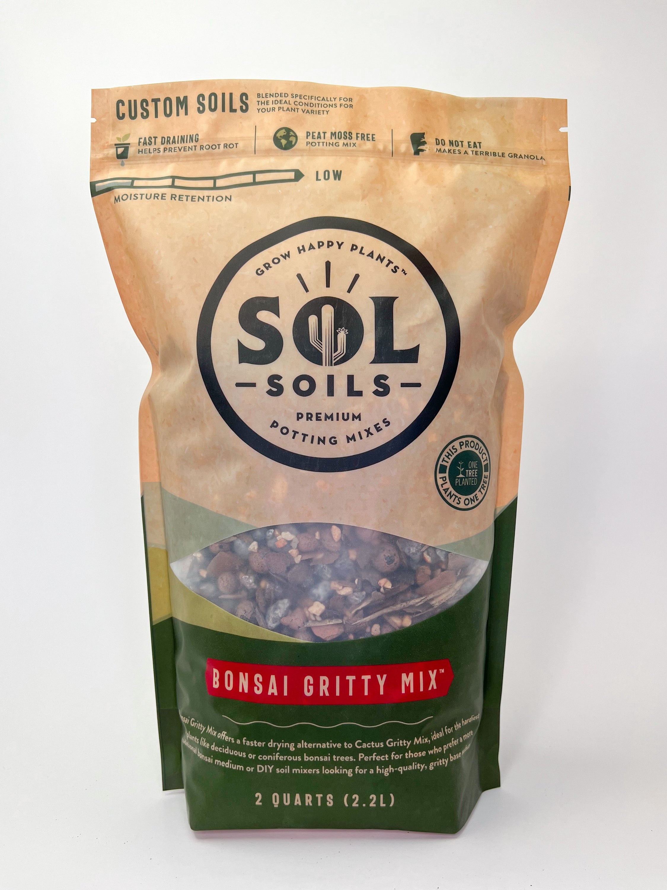 A bag of Bonsai Gritty Mix soil, showcasing its gritty texture and natural ingredients, ideal for bonsai and dry-loving plants.