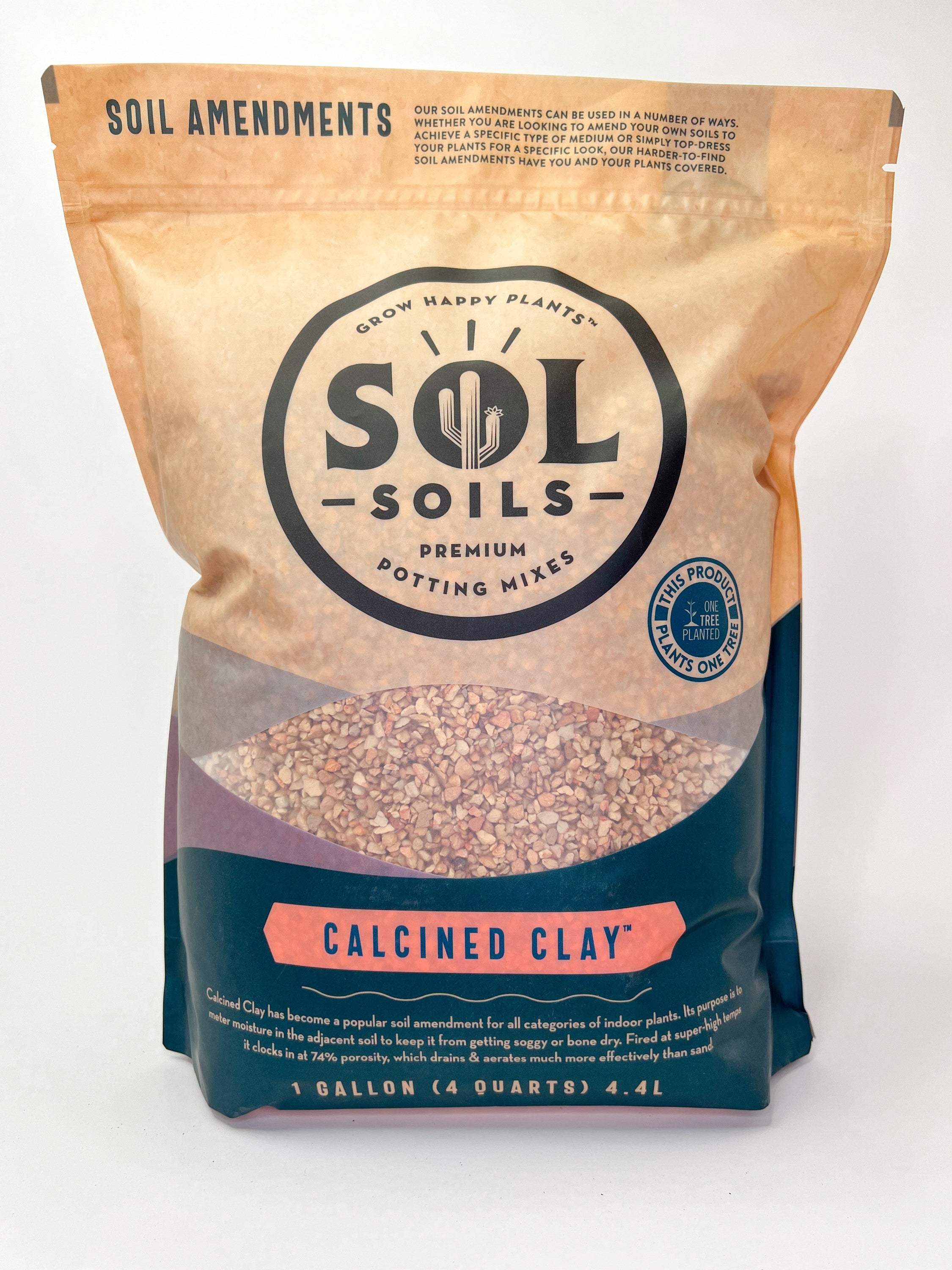 A bag of Calcined Clay soil amendment, showcasing its fine texture and high porosity, ideal for indoor plants.