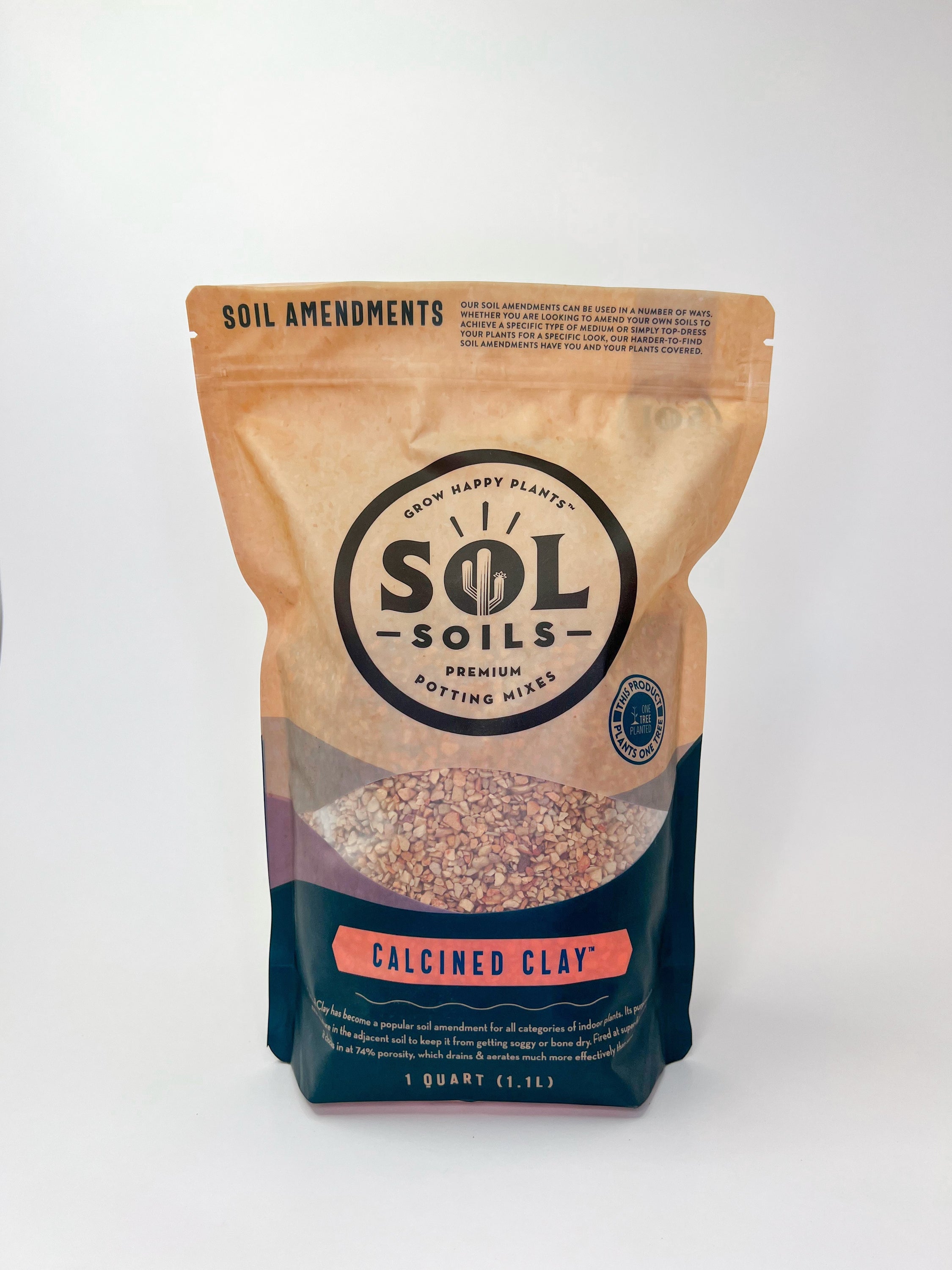 A bag of Calcined Clay soil amendment, showcasing its fine texture and high porosity, ideal for indoor plants.